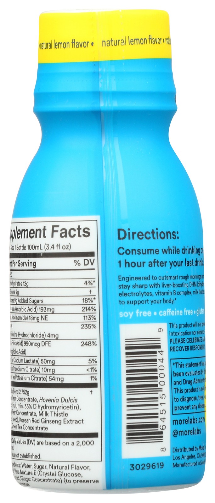 More Labs Dietary Supplement Morning Recovery Lemon Flavor 3.4 Fl Oz 12 Pack