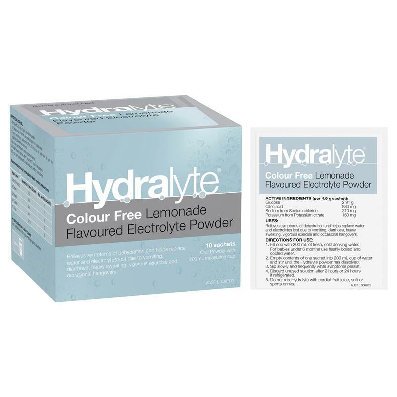 Hydralyte Colour Free Lemonade Flavoured Electrolyte Powder 4.9g x 10 Sachets