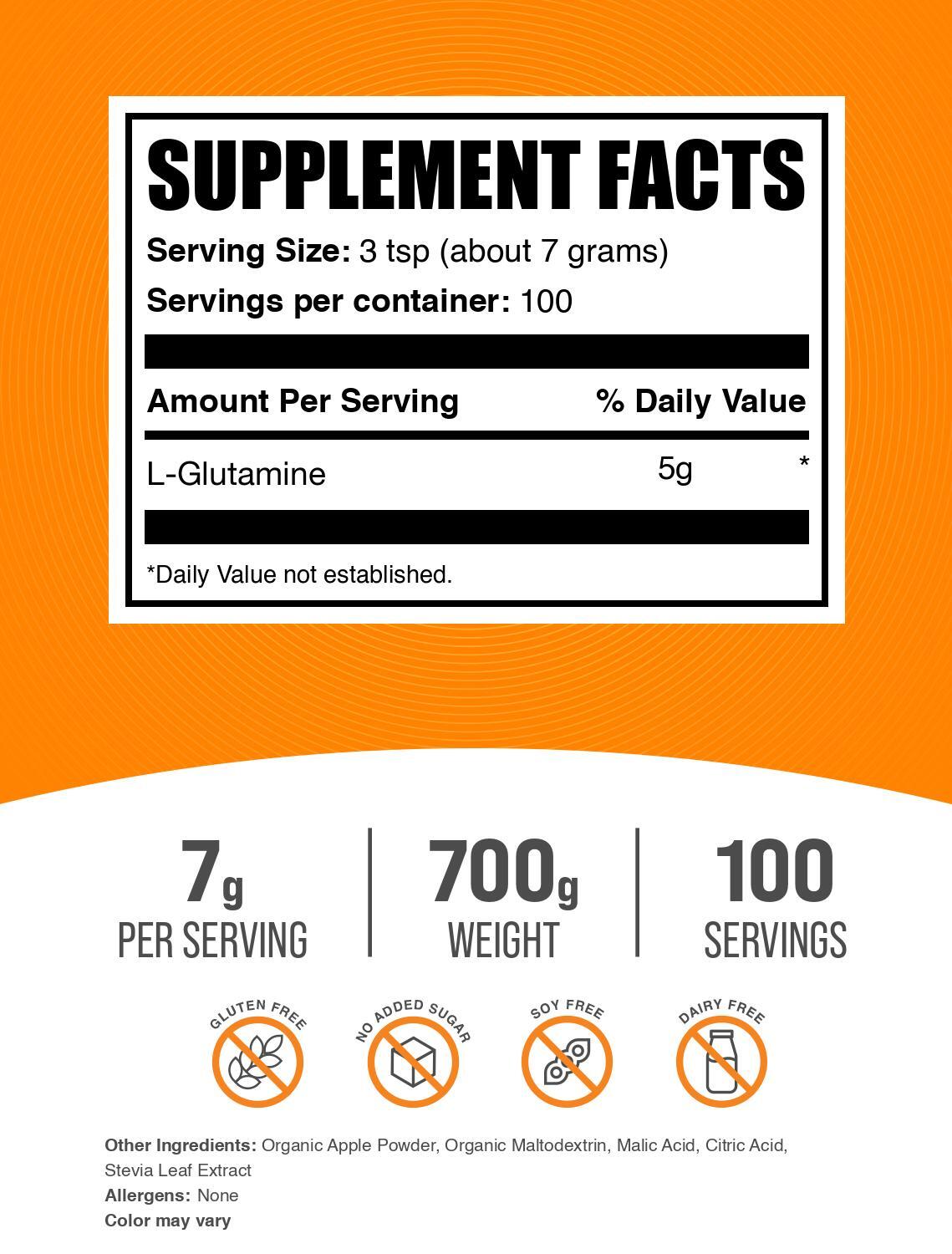 BulkSupplements L-Glutamine Powder – Sour Green Apple – 7g per Serving