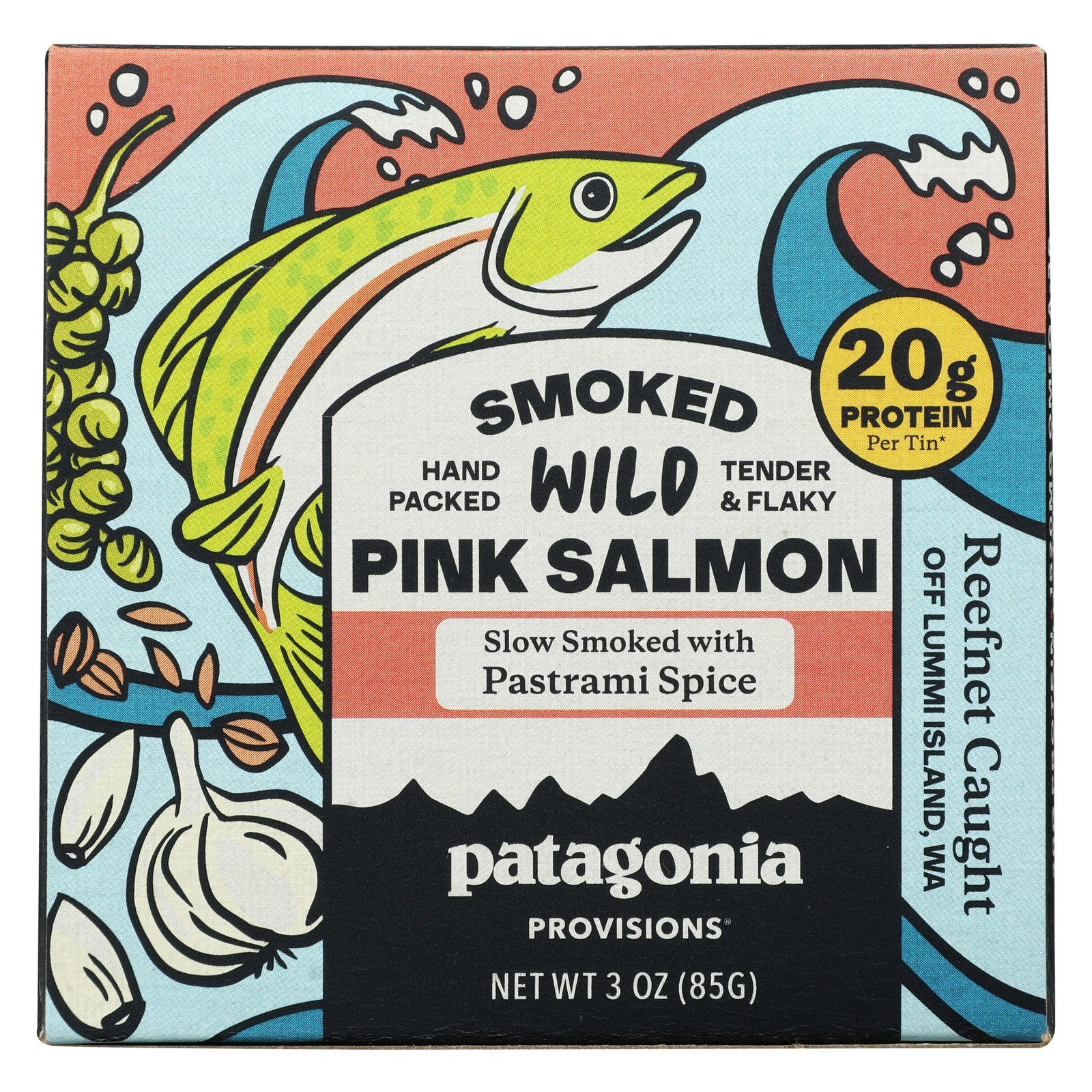 Patagonia Wild Pink Salmon Smoked Pastrami Seasoned 3 Oz Tin 20G 6 Pack