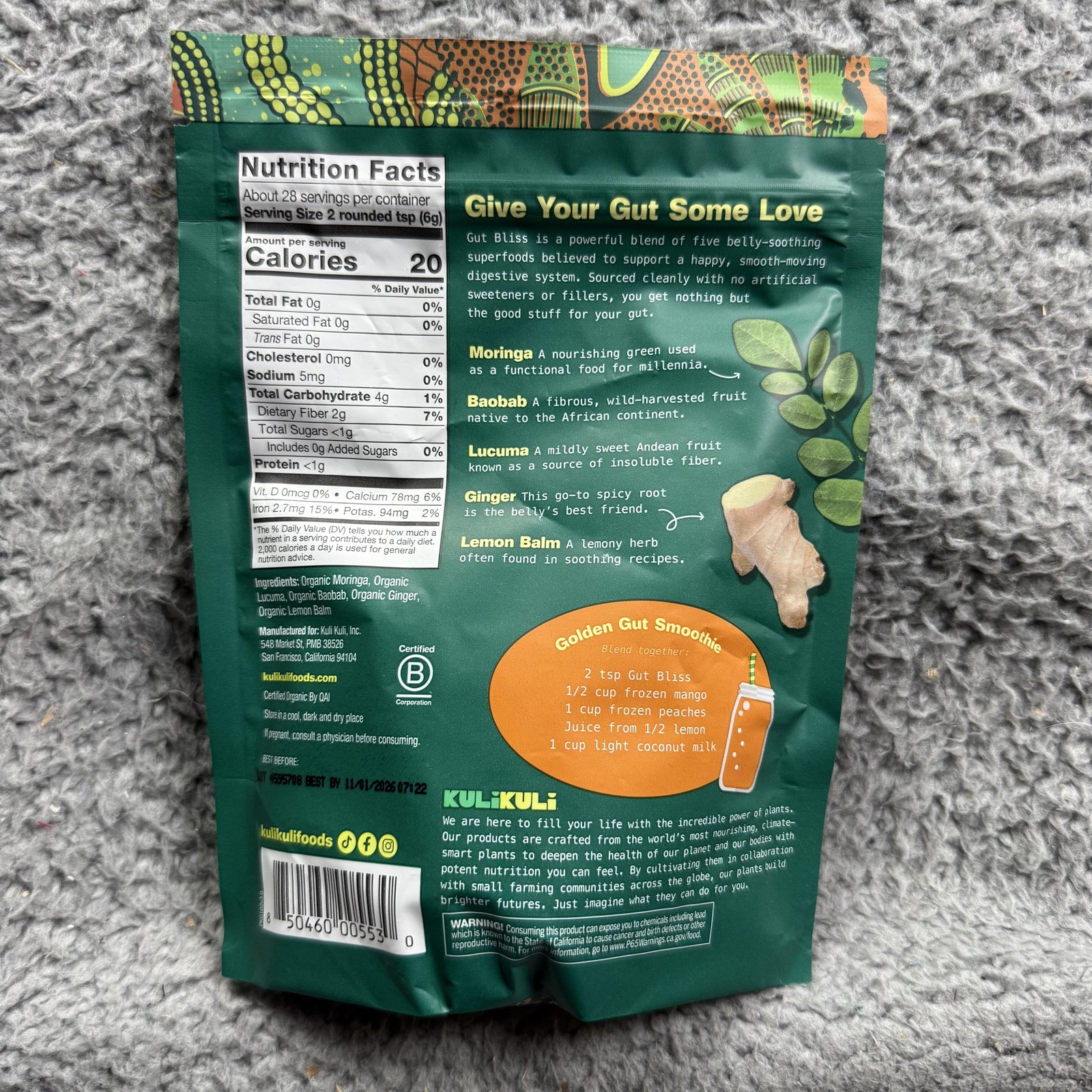 Kuli Kuli Gut Bliss Superfood Blend Powder 6oz 28 Servings Organic Gut Health