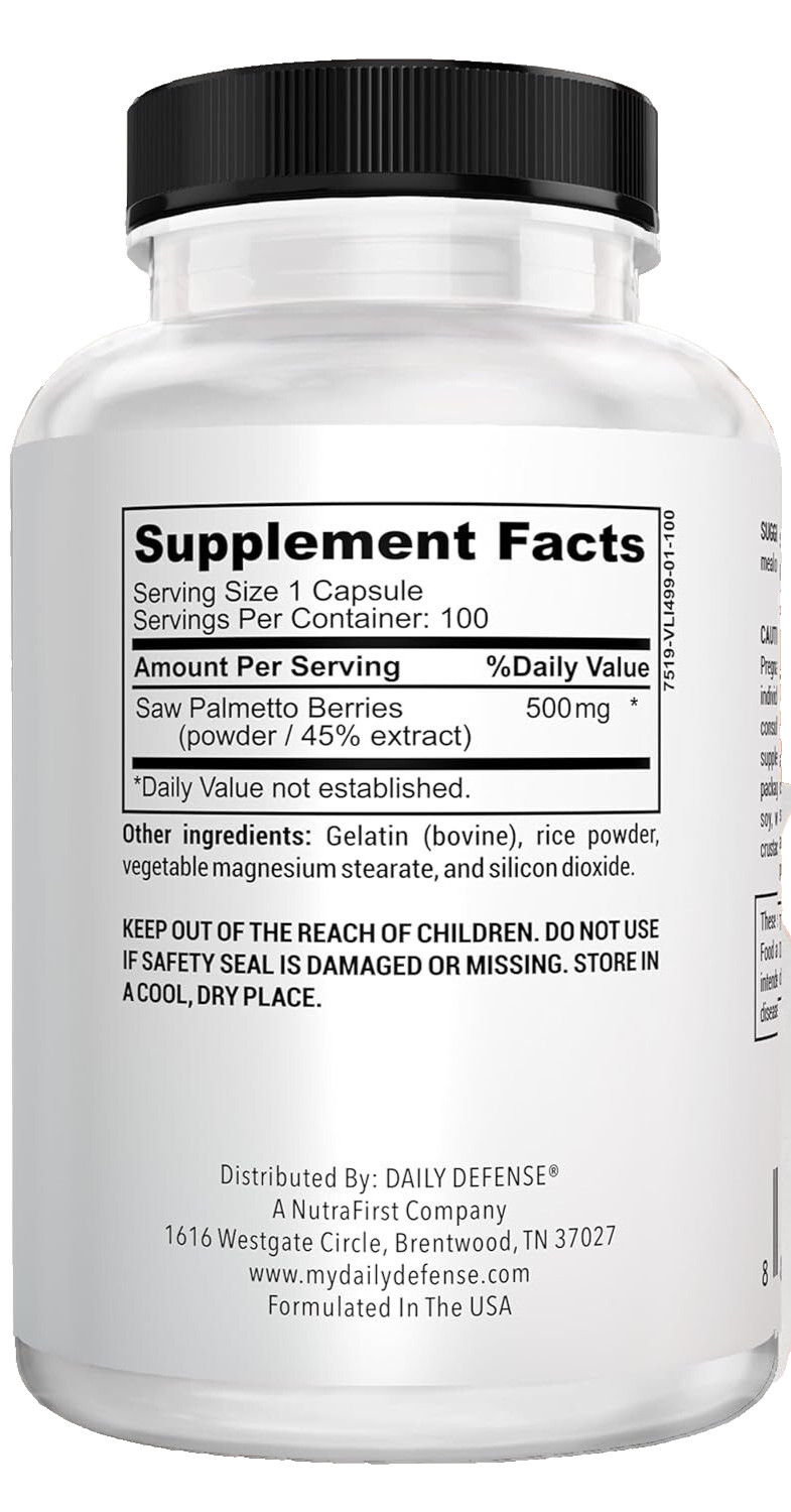 Daily Defense Saw Palmetto Supplement ~ Pure Saw Palmetto for Men & Women