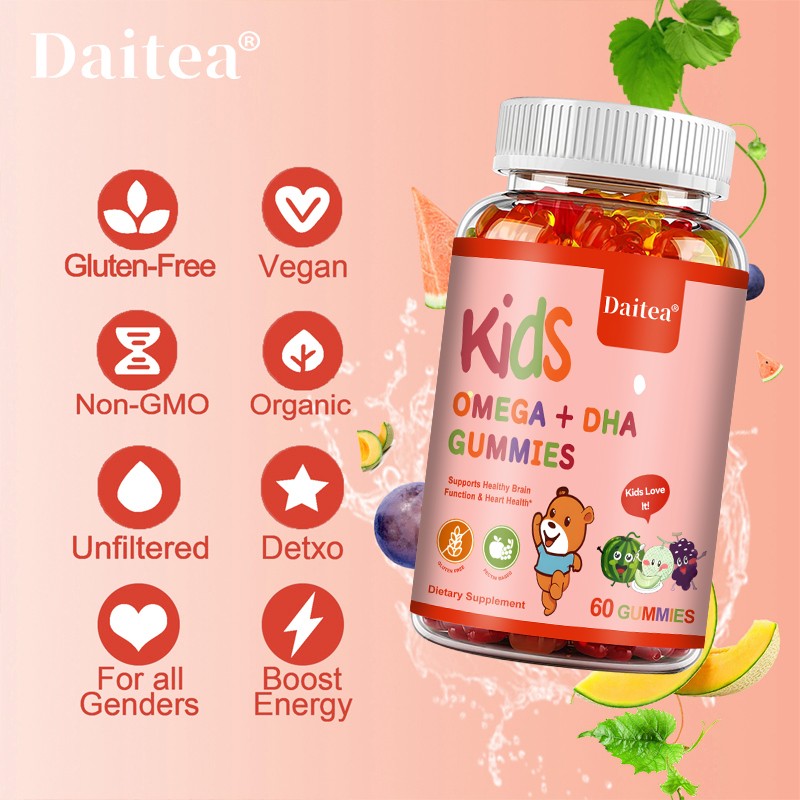 Kids Omega+Dha Calcium Vitamin Support Focus Attention Memory Improve 60 Gummies