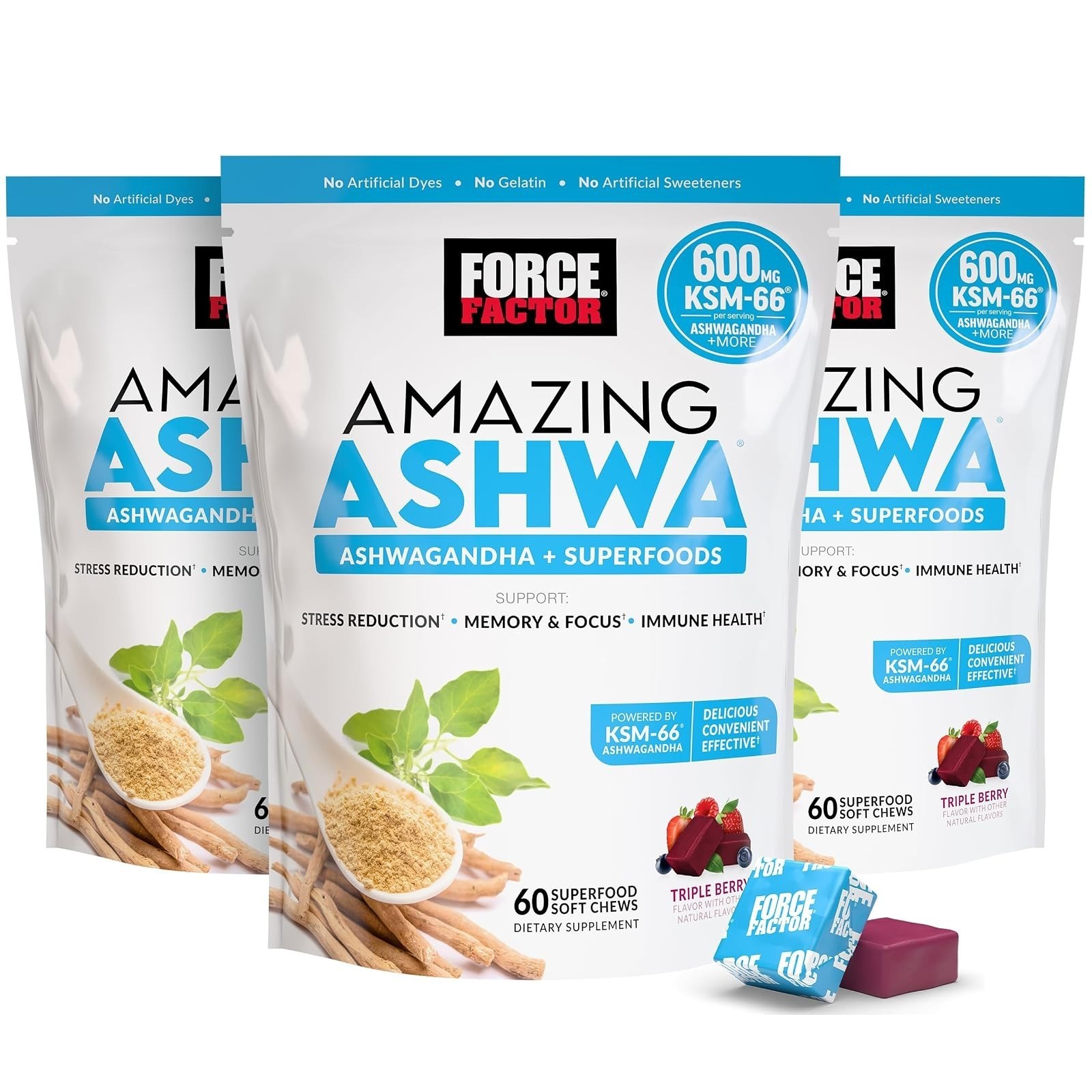 Force Factor Amazing Ashwa Soft Chews for Stress Relief & Focus