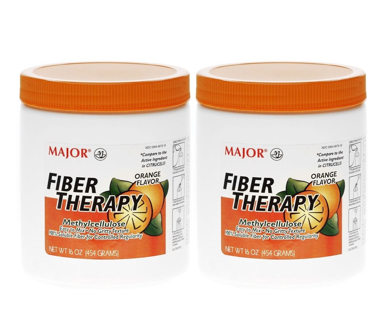 Fiber Therapy Powder Methylcellulose Supplement Orange Constipation 16 oz, 2 Ct.