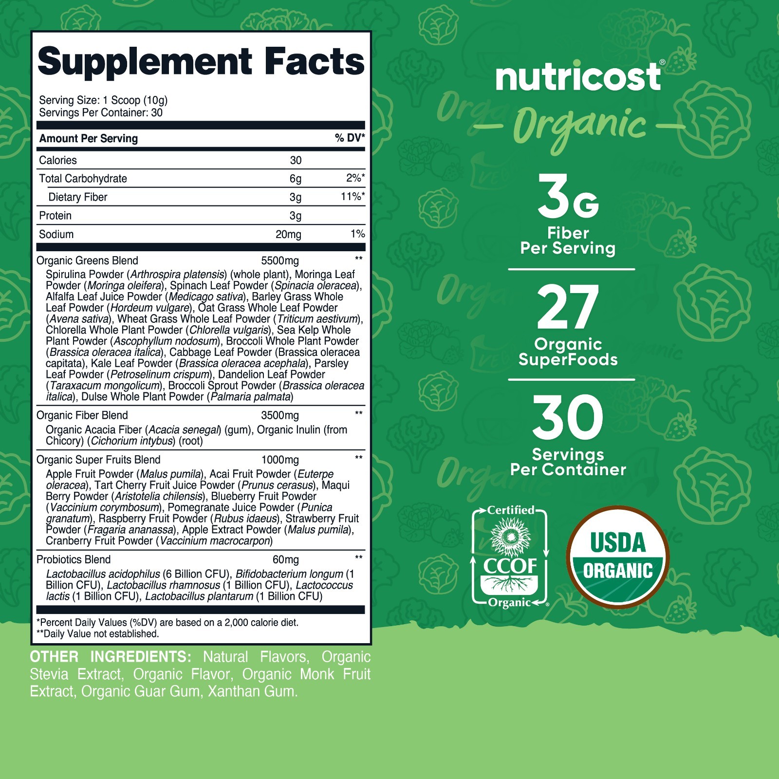 Nutricost Organic Super Greens Powder (30 Servings) Unflavored
