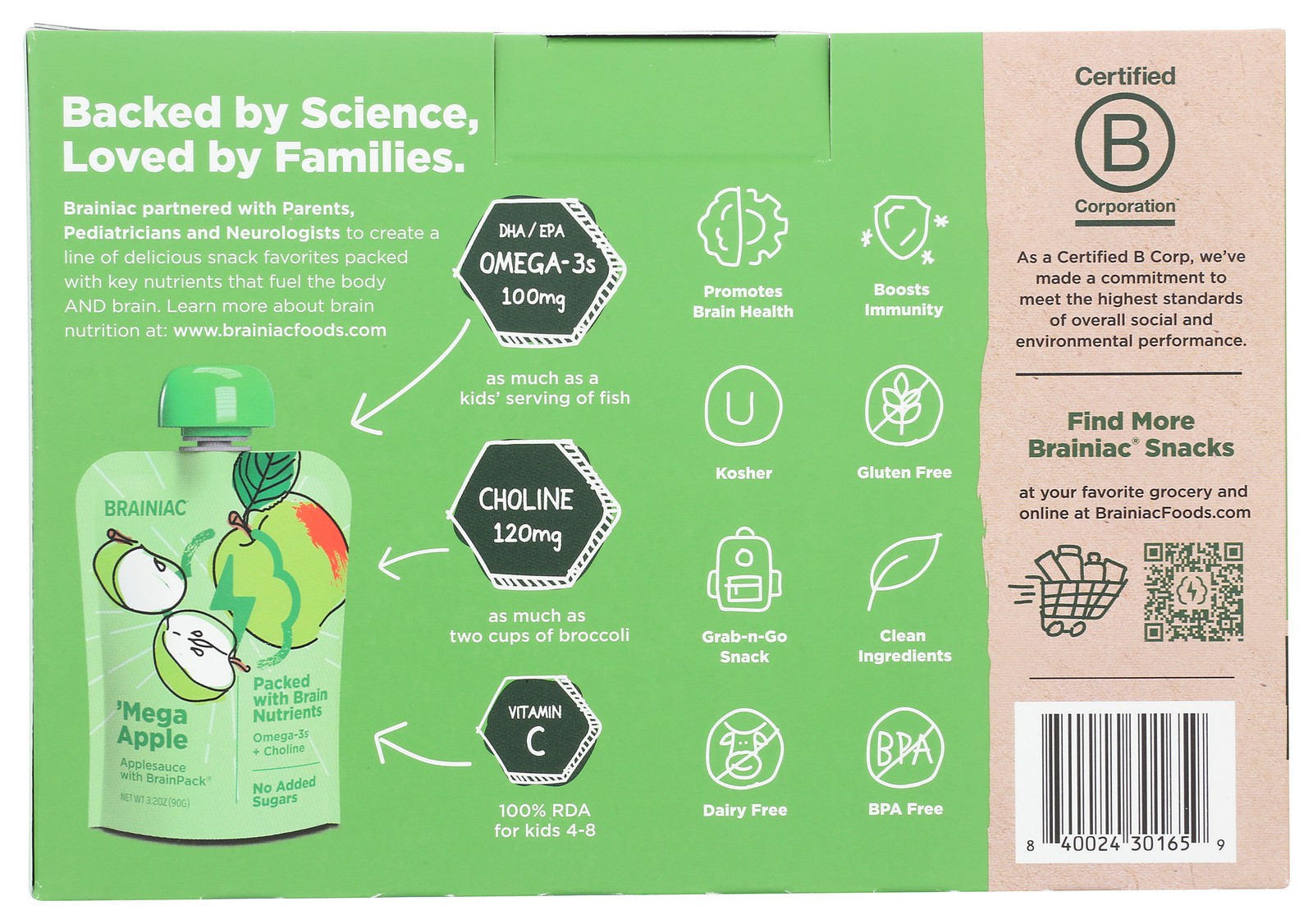 Brainiac Variety 10 Brain Squeezers Applesauce Pouches Fuel Snack 3.2 Oz 4 Pack