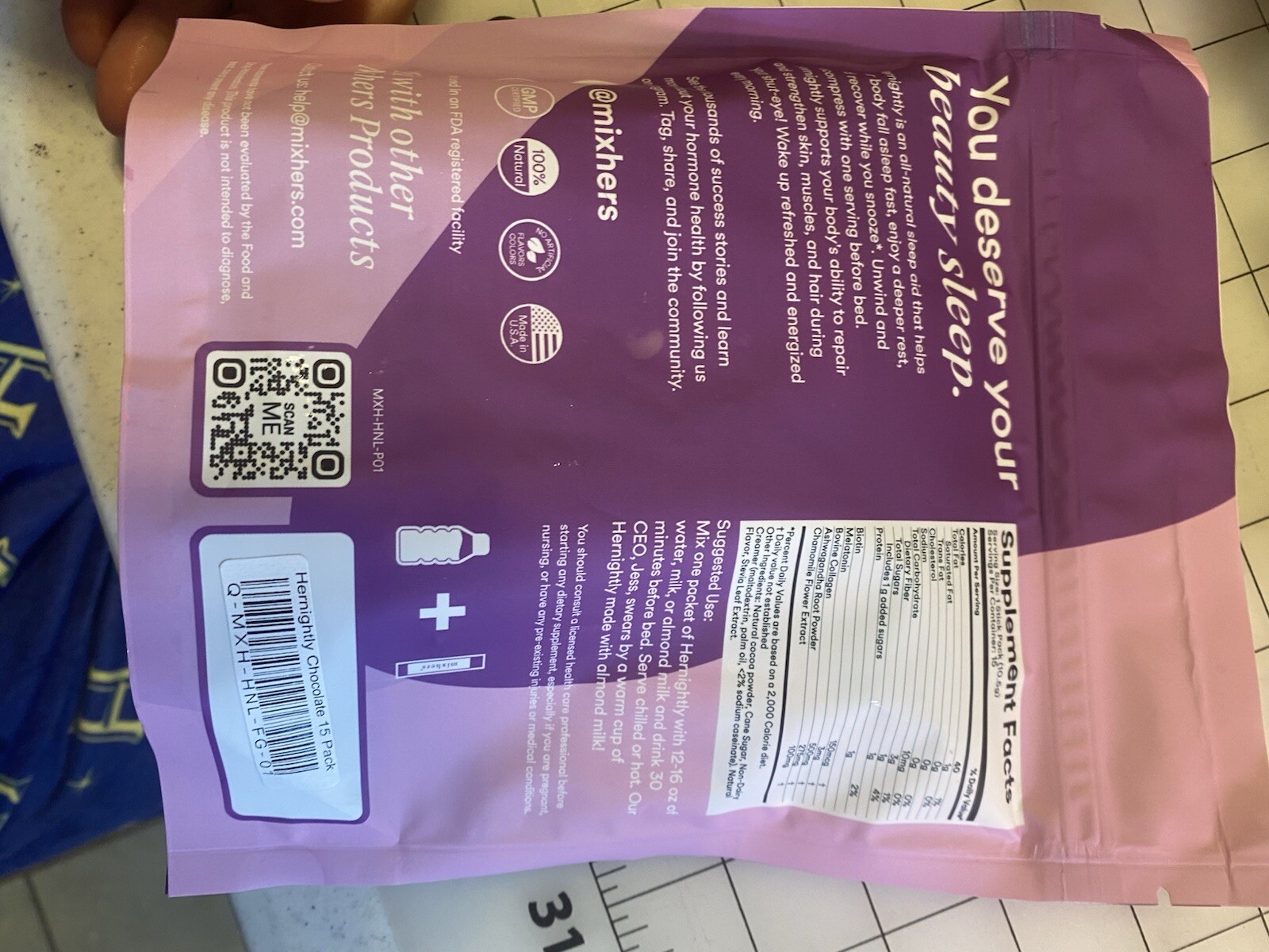 MIXHERS Hernightly Sleep Aid 15 Indiv. Servings Chocolate Help Support Sleep!