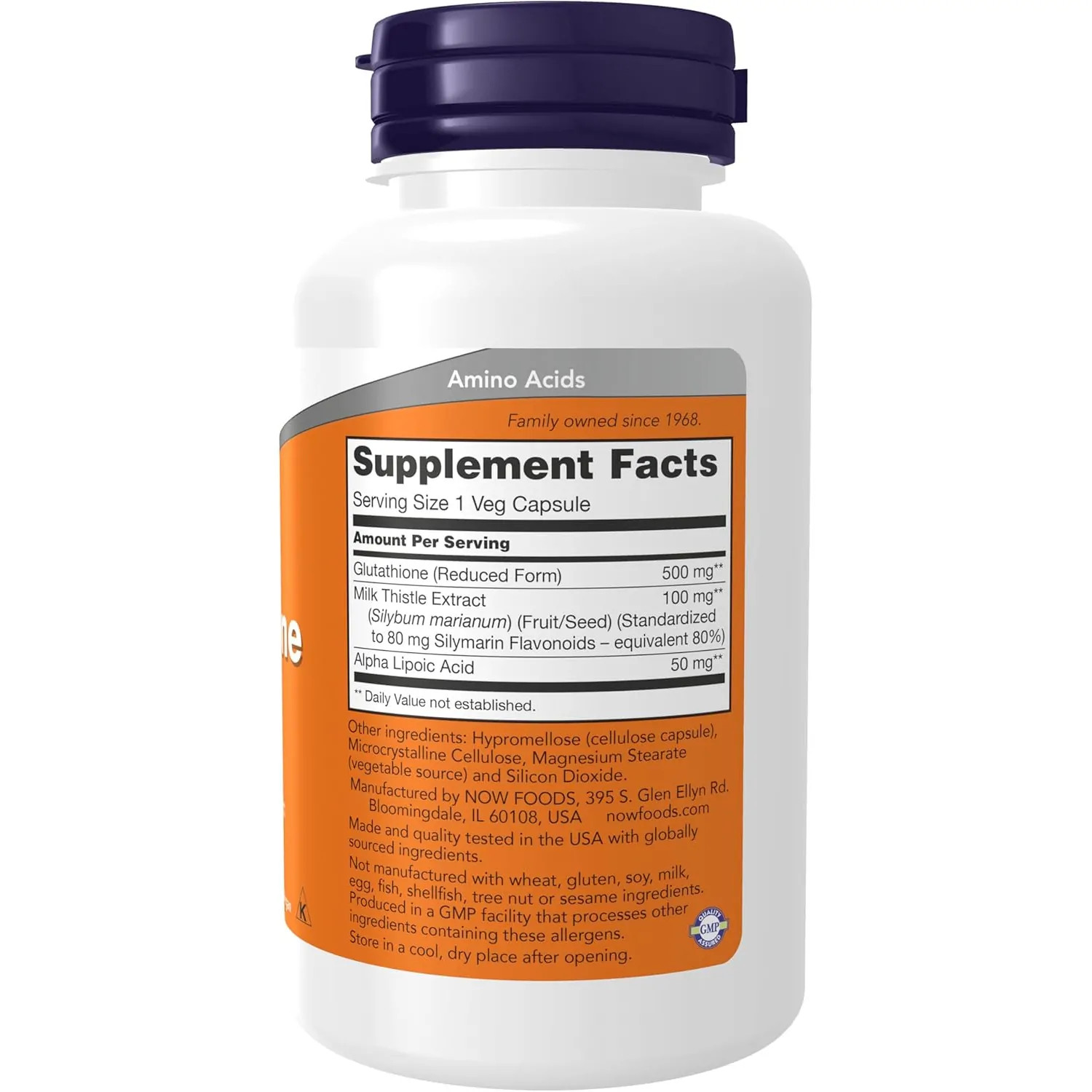 NOW Foods Glutathione 500 mg+Milk Thistle Extract&ALA,60VegCaps