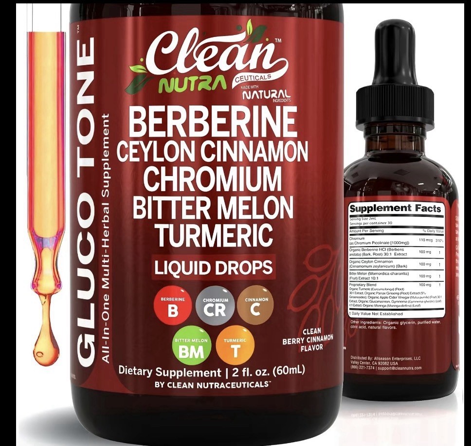 Clean Nutra Berberine+Ceylon Cinnamon+Chromium Liquid Drops, 2 fl oz Berry
