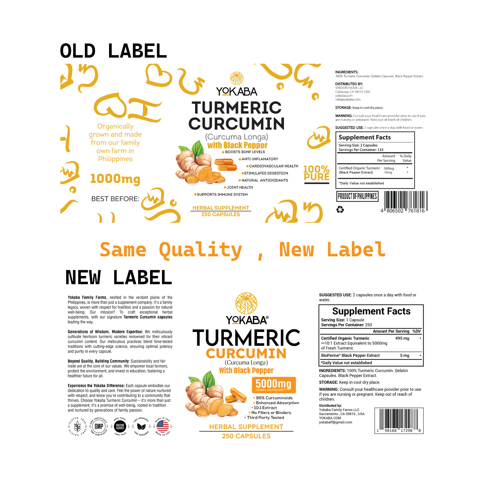 500 Capsules Turmeric Curcumin 5000mg Herbal Extract with BioPerine by YOKABA