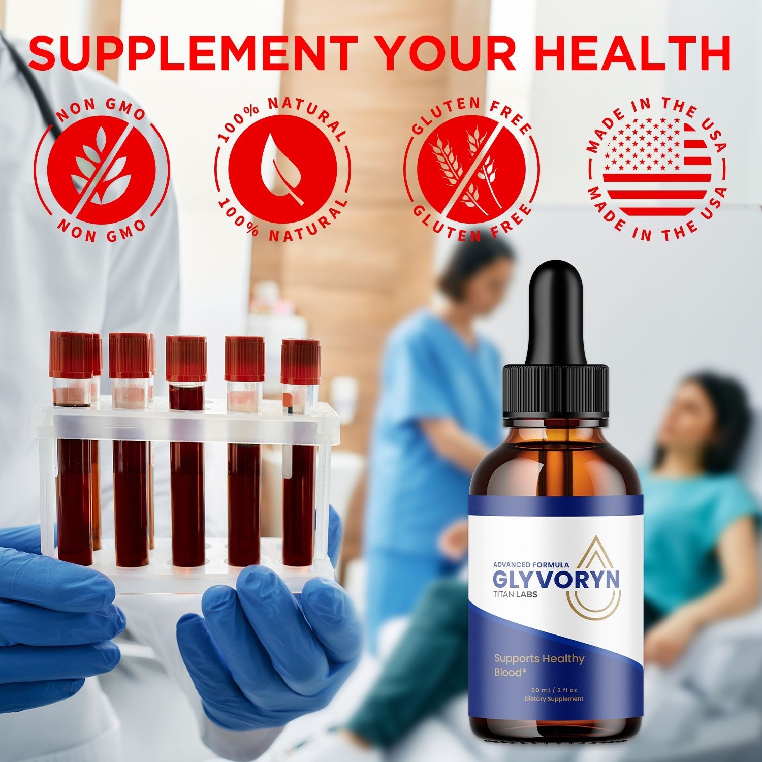 (1 Pack) Glyvoryn Blood Support Drops Glyvo Ryn Vitamin Supplement 30 Servings