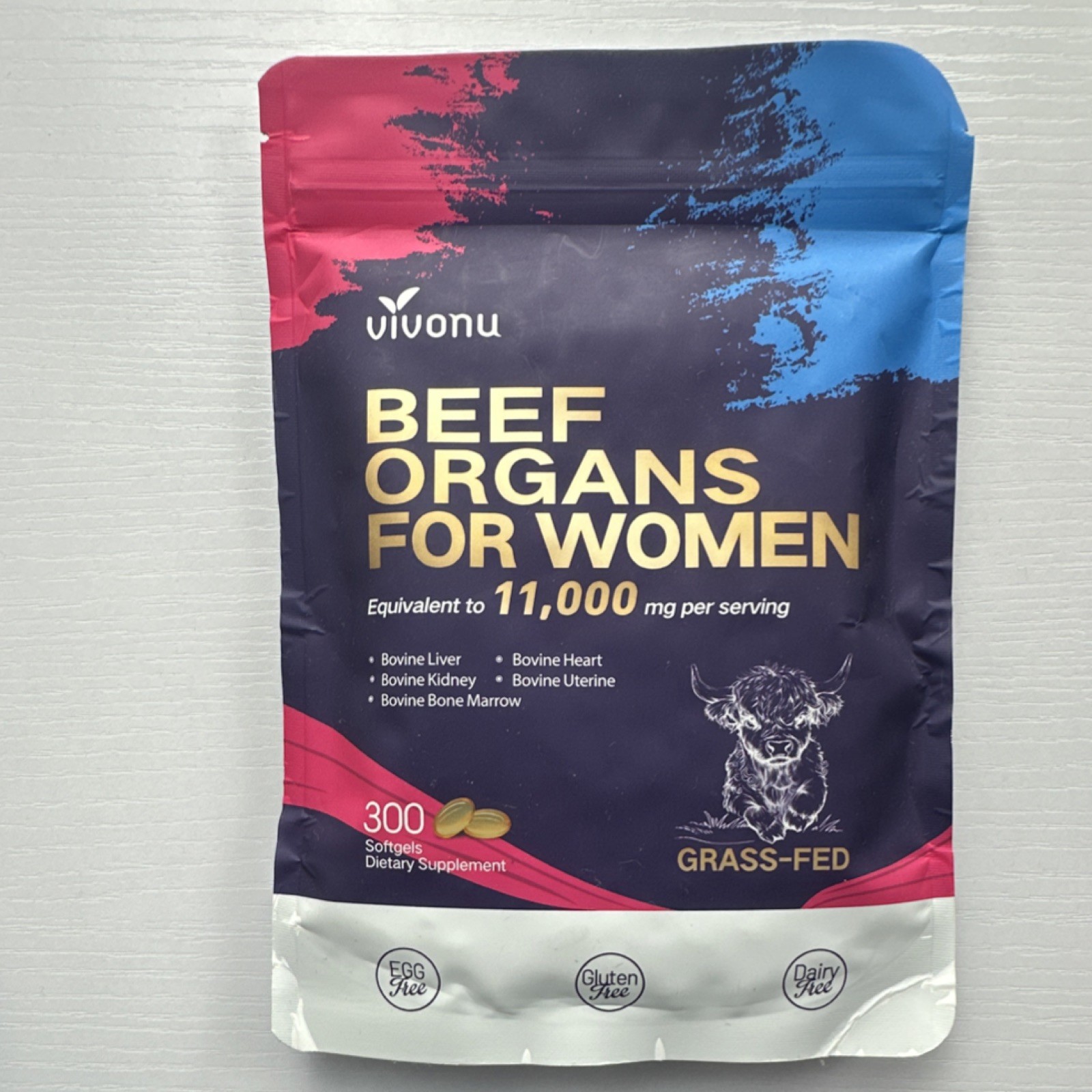 Vivonu Grass-Fed Beef Organs for Women Softgels Gluten-Free 300ct Exp 09/2027