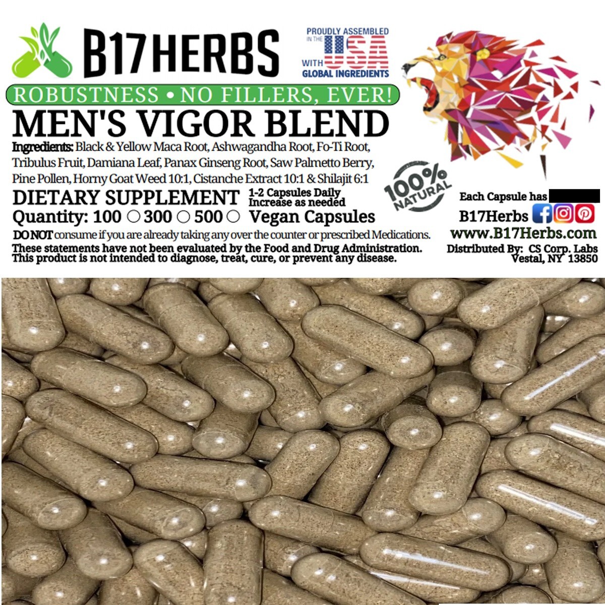 Vigor Special Blend – Cistanche, Pine Pollen, Ginseng 100 Veg. Caps, 600mg