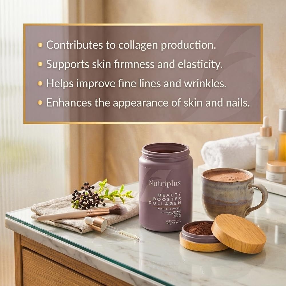 Nutriplus Beauty Booster Collagen Powder, Chocolate, Hyaluronic Acid 7.4 oz