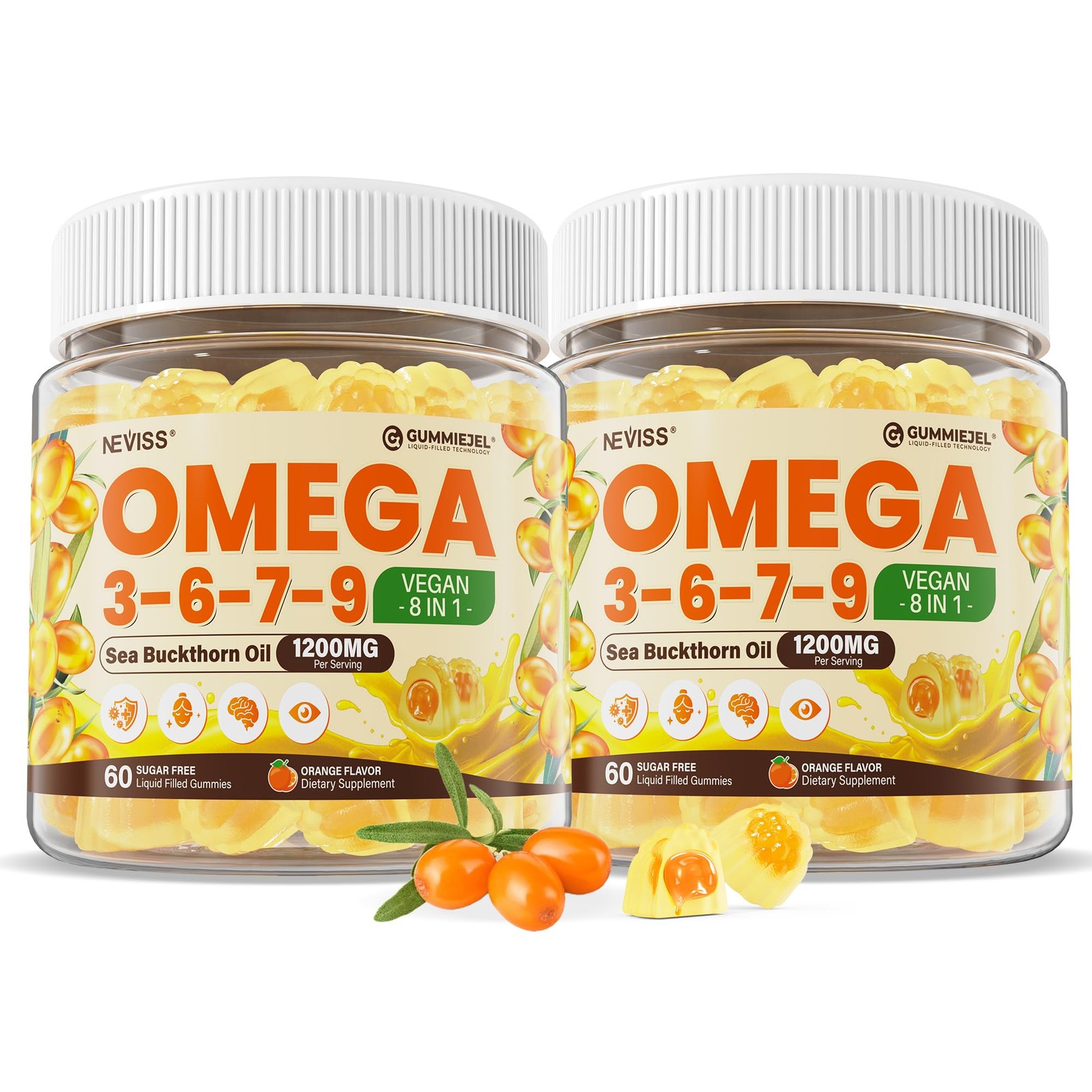 Neviss Omega 3-6-7-9 Gummies Organic Sea Buckthorn Oil Oil 500Mg Vegan Omega 7