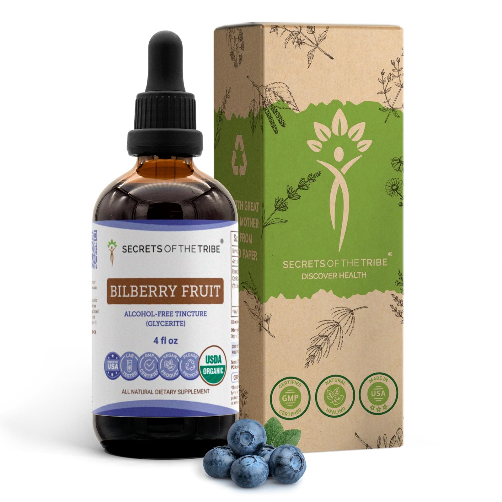 Secrets of the Tribe Bilberry Fruit USDA Organic | AlcoholFree Extract, HighP…