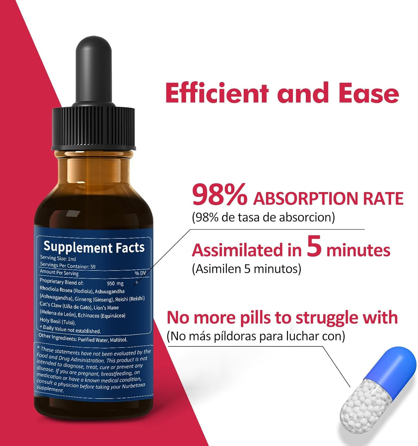 Nurbetoxa Rhodiola Rosea Drops, Herbal Extract Blend for Energy Support, Brain