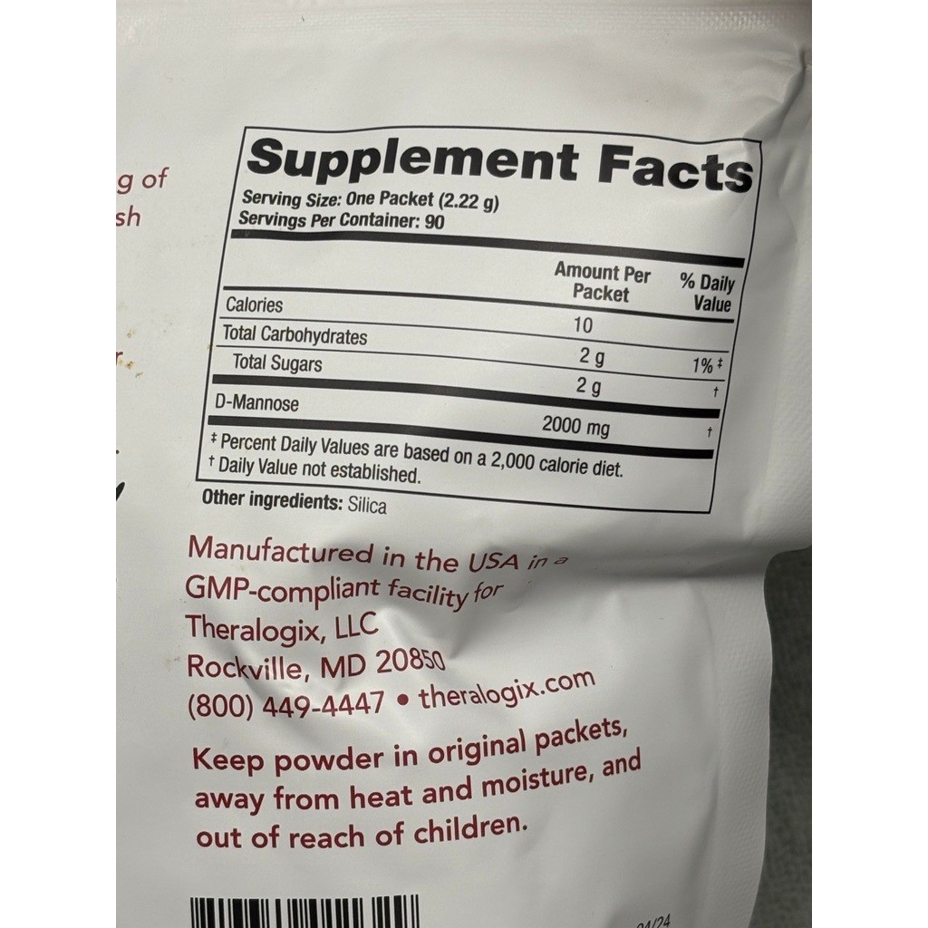 Theralogix Mannose One D-Mannose Powder Supplement 90 Packet Exp 01/27 NSF Vegan