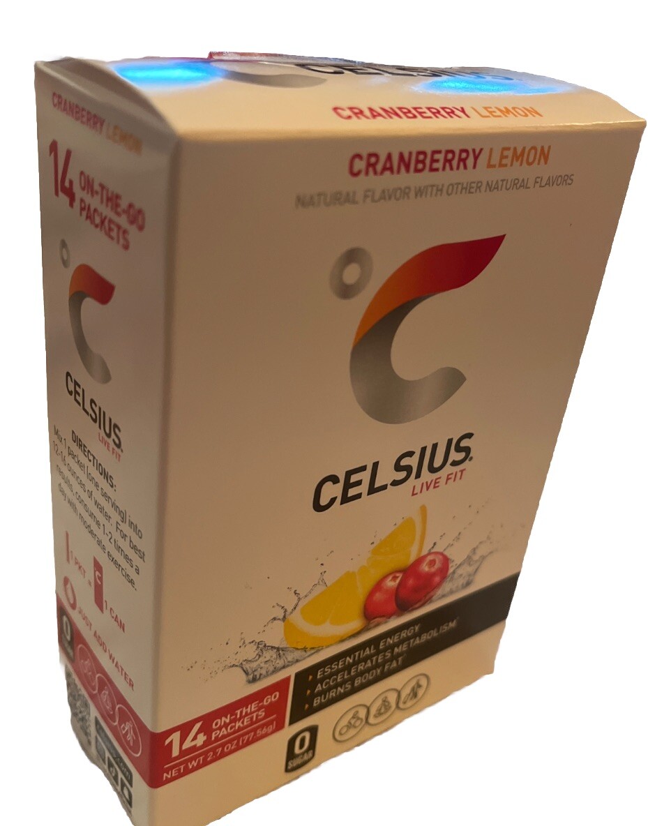 Celsius On-the-GO Cranberry Lemon Powder Sticks 2.5oz, Pack of 14 Exp 12/2025