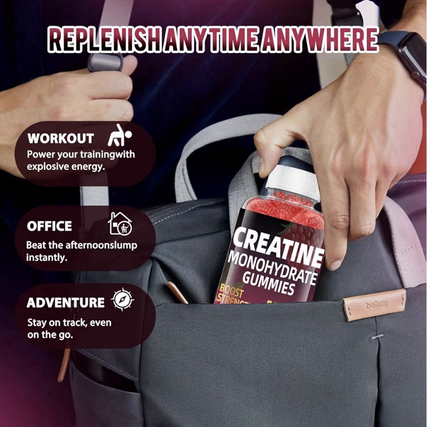 Creatine Monohydrate Gummies, 5000MG, Sugar Free, Gelatin Free, Raspberry Flavor