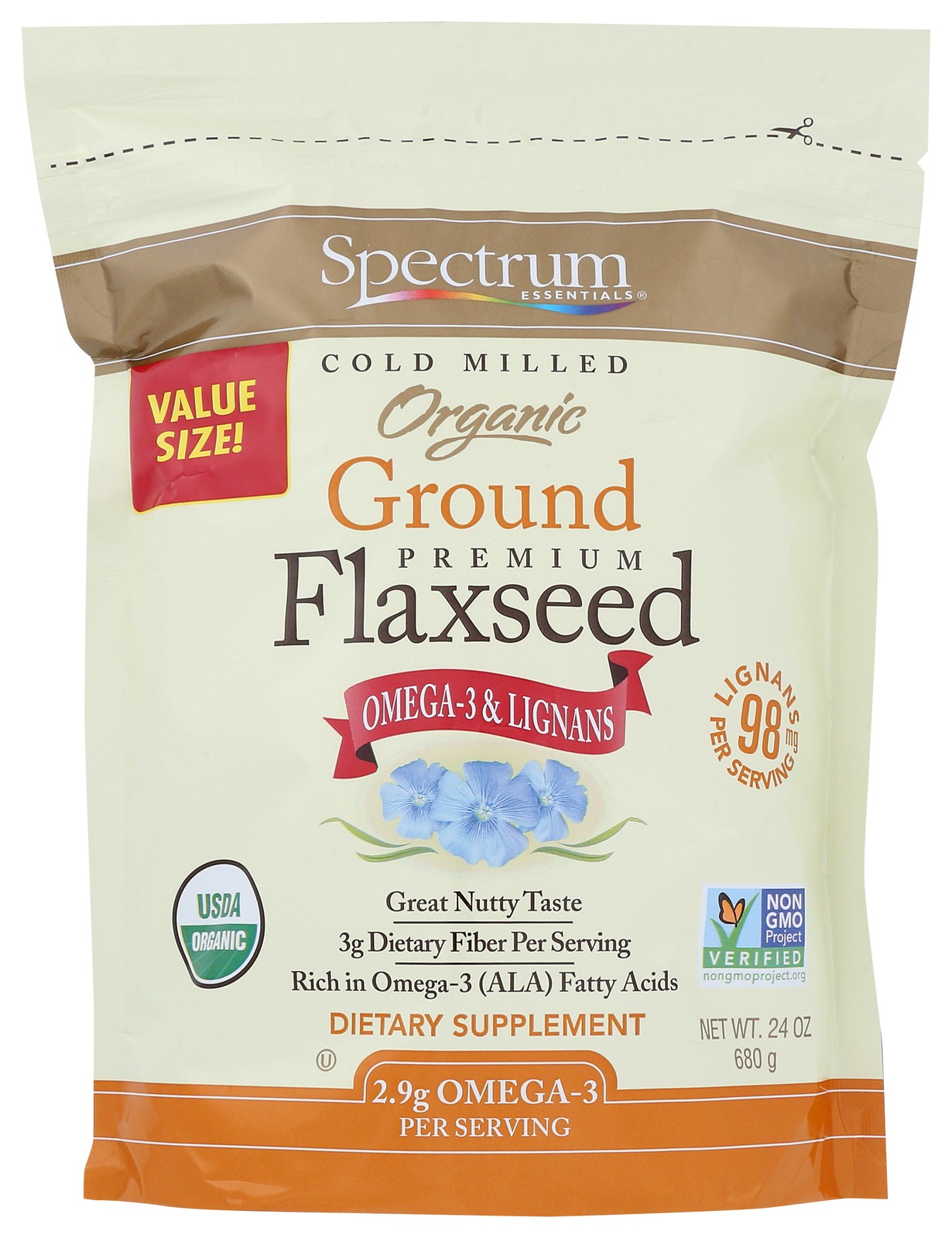 Cold Milled Organic Ground Flaxseed 24 Oz By Spectrum Essentials Seeds 1 Pack