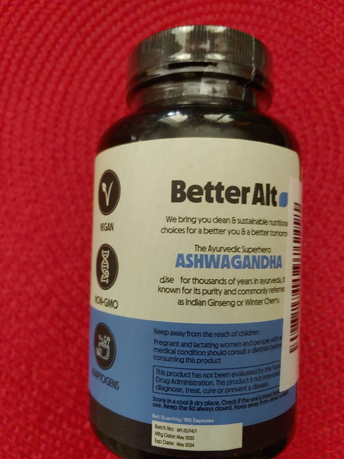 BTR ALT RELAX Ashwagandha 1300 mg w/ Black Pepper Extract /120 caps