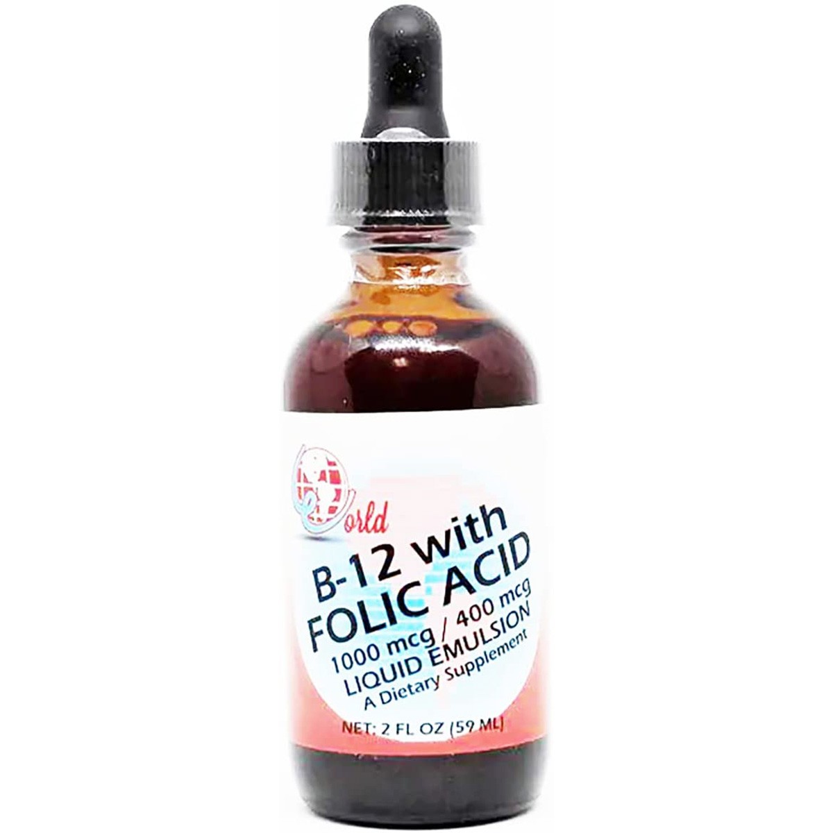 World Organics Liquid B-12 And Folic Acid 1000 Mcg 400 2 Oz Supplement 1 Pack