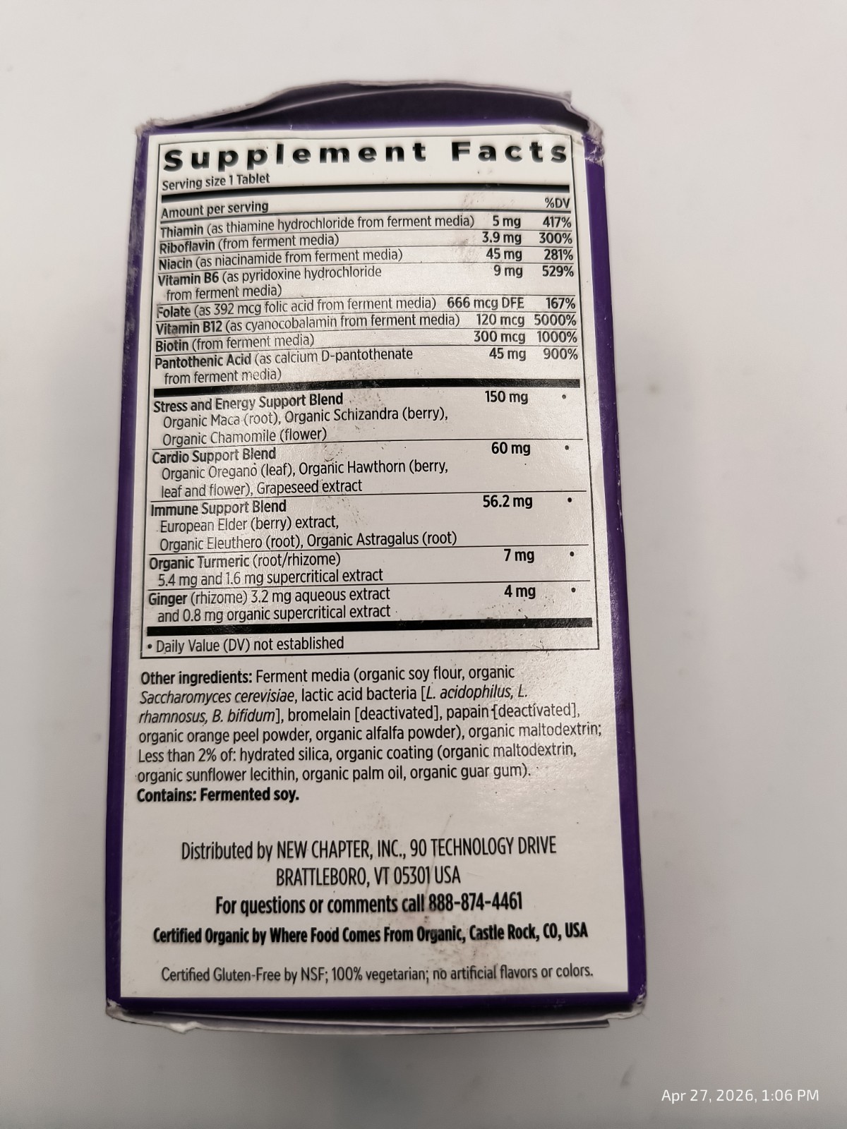 90 NEW CHAPTER Fermented Coenzyme Vitamin B Complex 90 Tablets Exp 5/27 Sealed
