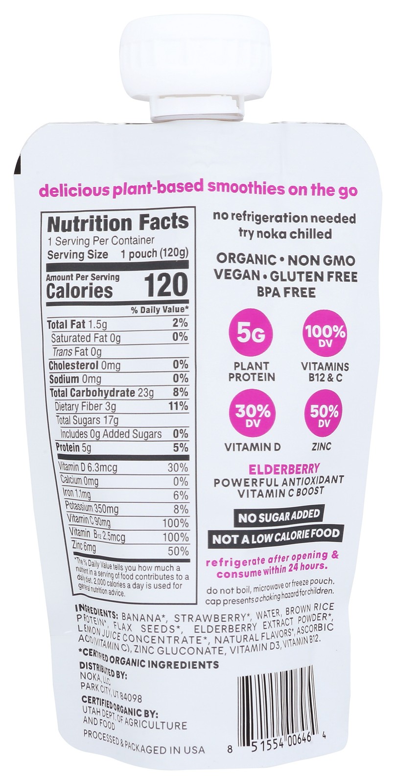 Noka Immunity Boost Superfood Smoothie Strawberry Banana 4.22 Oz 6 Pack