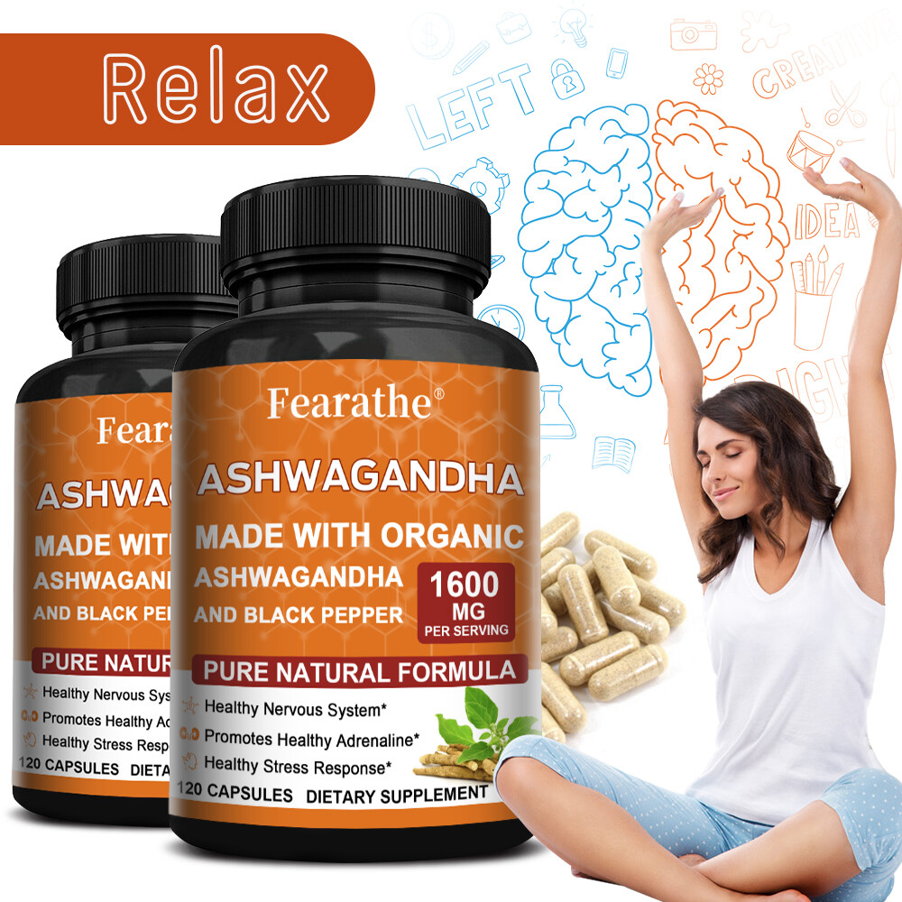 ☀ Organic Ashwagandha Capsules 1600mg with Black Pepper Root Powder