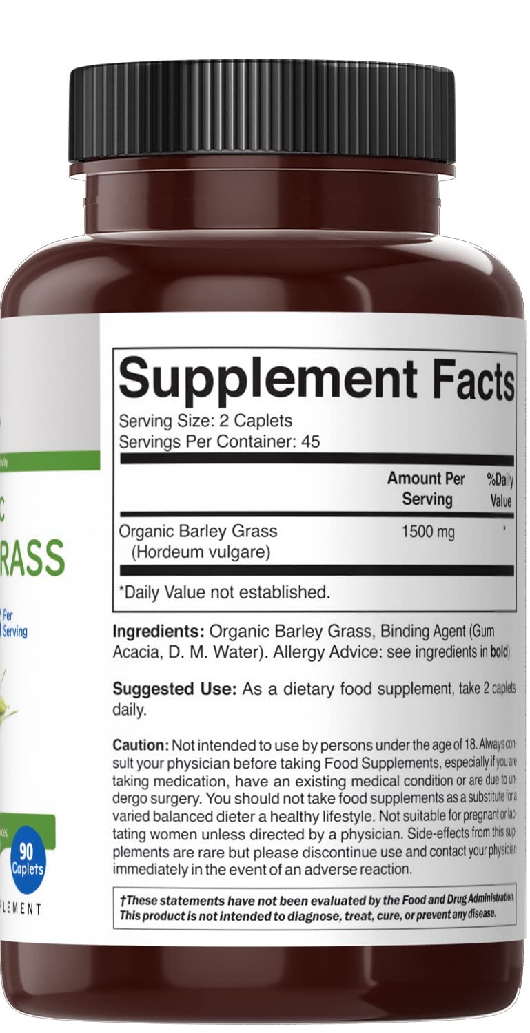 Brieofood Organic Barley Grass 1500mg, 45 Servings, 90 Count (Pack of 1)