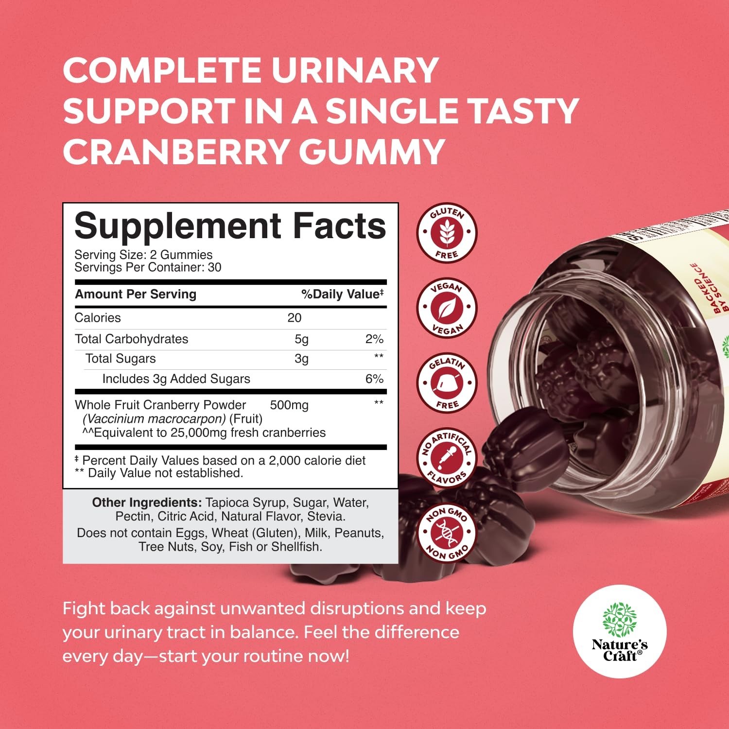 Natural Cranberry Gummies for Women & Men Extra Strength Delicious Antioxidant