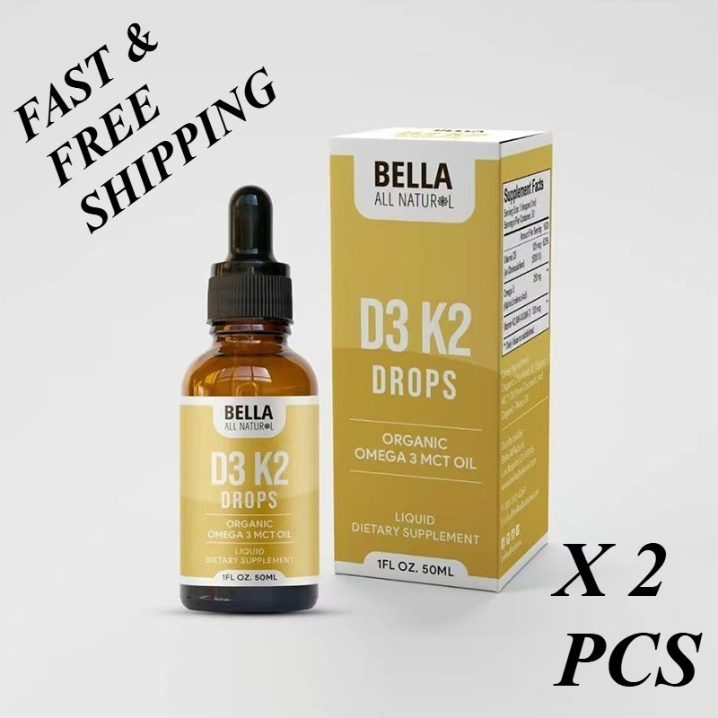 Bella All Natural D3 K2 Drops Organic Omega 3 MCT Oil 50ml Supplement for Daily