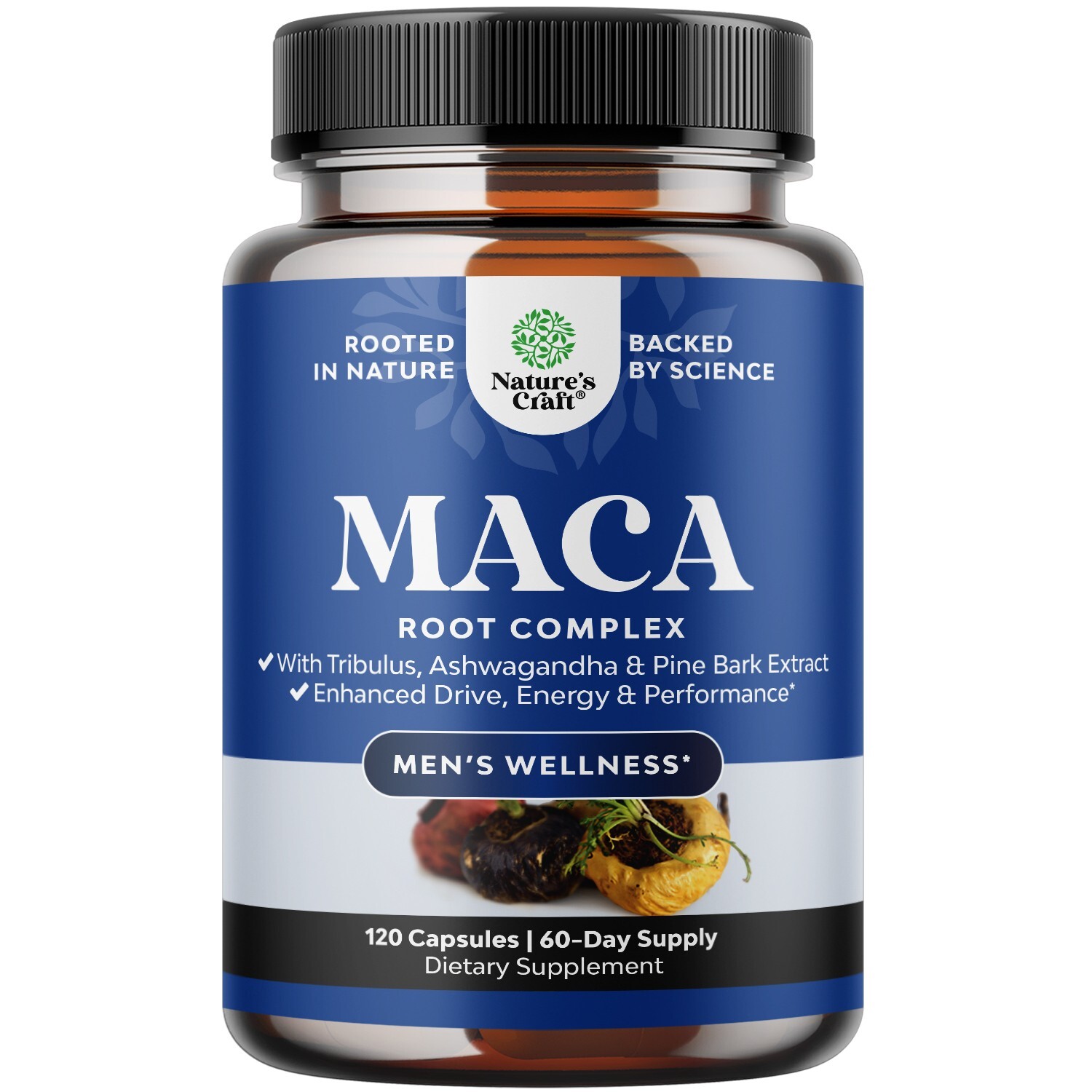 Potent Black Maca Root Capsules for Men – Herbal Wellness Supplement 120ct