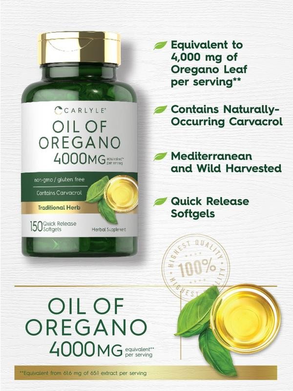 Natural Safe Effective High-Quality Premium Oregano Oil Supplement 4000mg with C