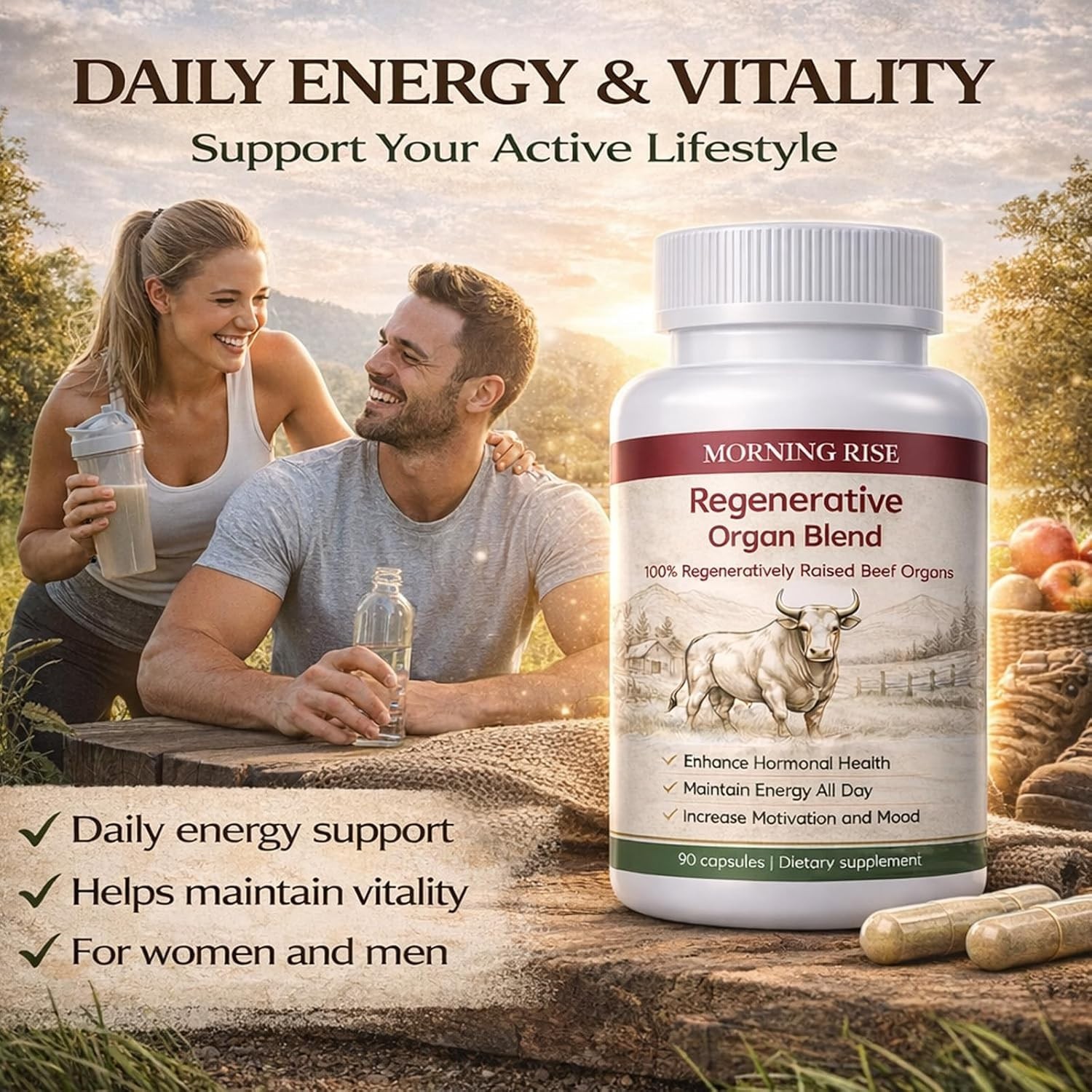 Regeneratively Raised Beef Organs Capsules, Support Energy Supplement 90 Caps