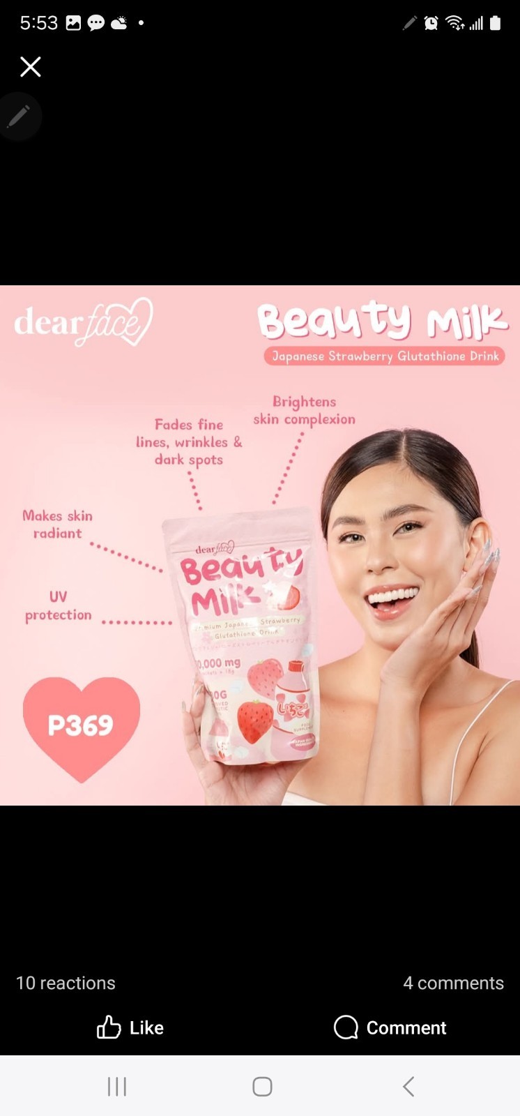 New Authentic DearFace Beauty Milk Premium Japanese Strawberry Glutathione Drink