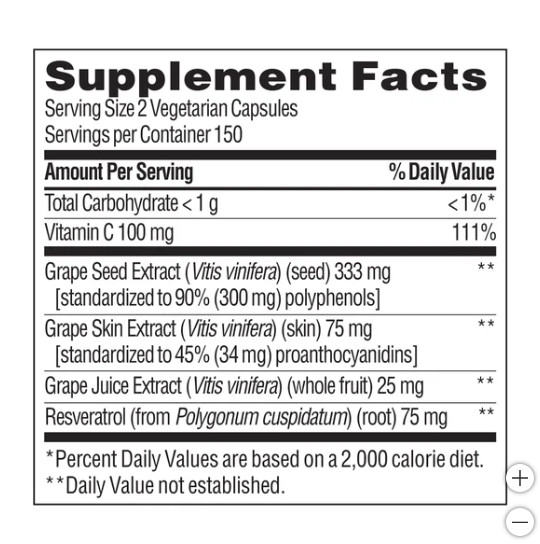trunature Grapeseed with Resveratrol 300 ct Standardized 90% Polyphenol Exp:8/27