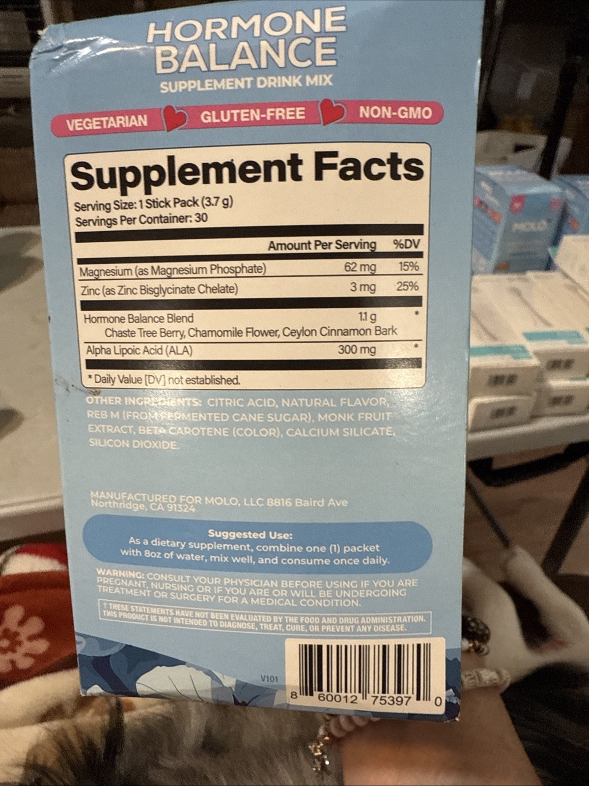 MOLO Hormone Balance Supplement Drink Mix–30 Stick Packs Sweet Orange Exp 5/27