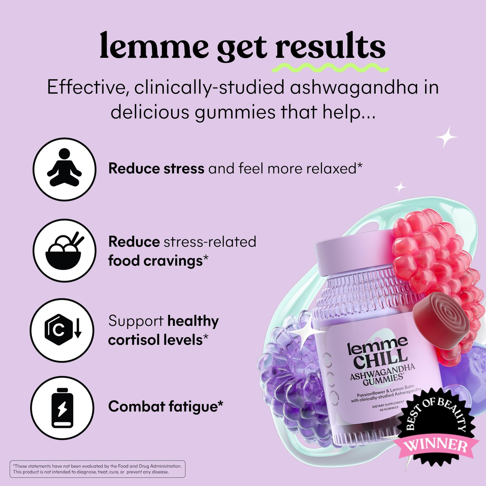 Lemme Chill Stress Relief Gummies with 300mg KSM-66 60 Count (Pack of 1)