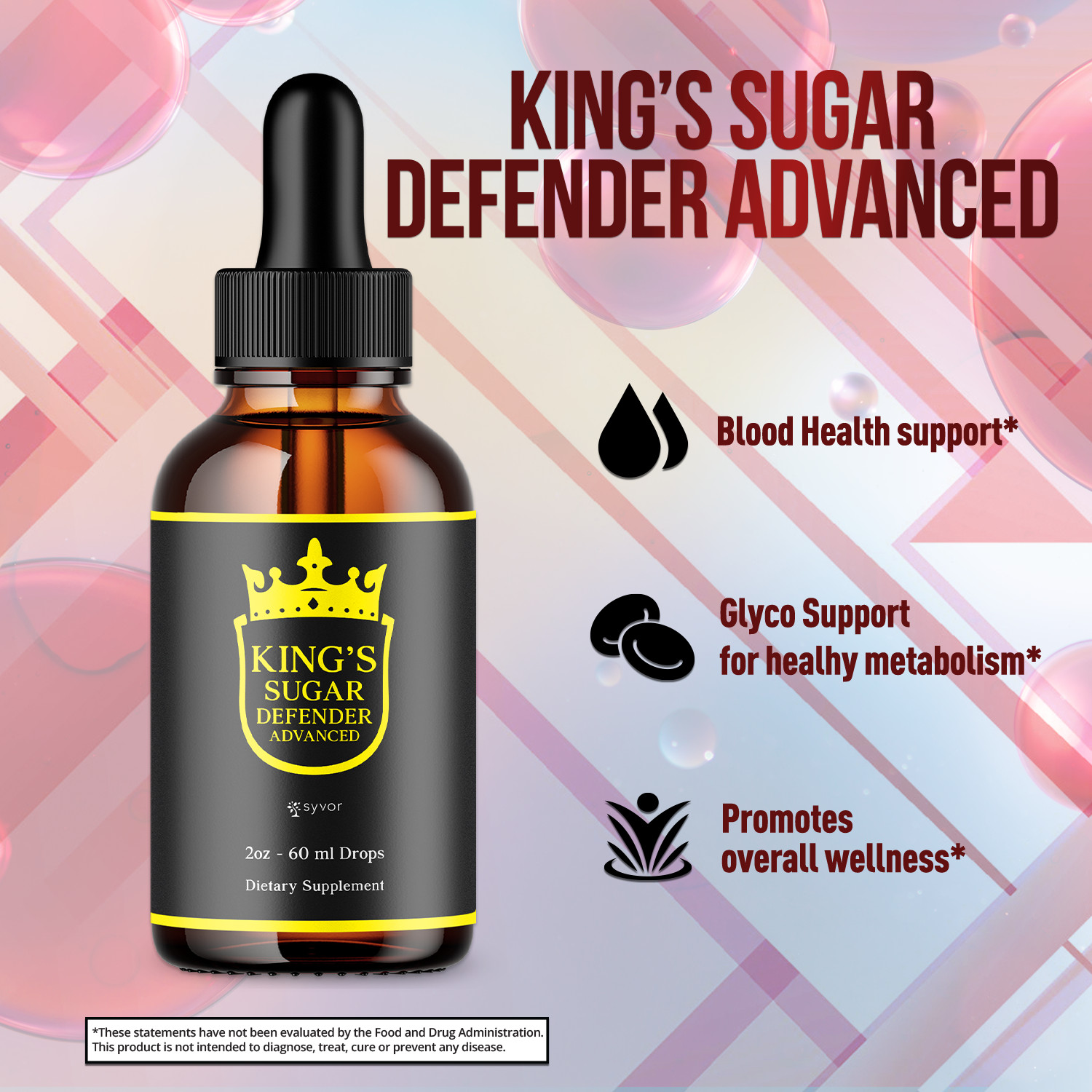 (2 Pack) King’s Sugar Defender Blood Support Drops Vitamin Supplement 60 Serving