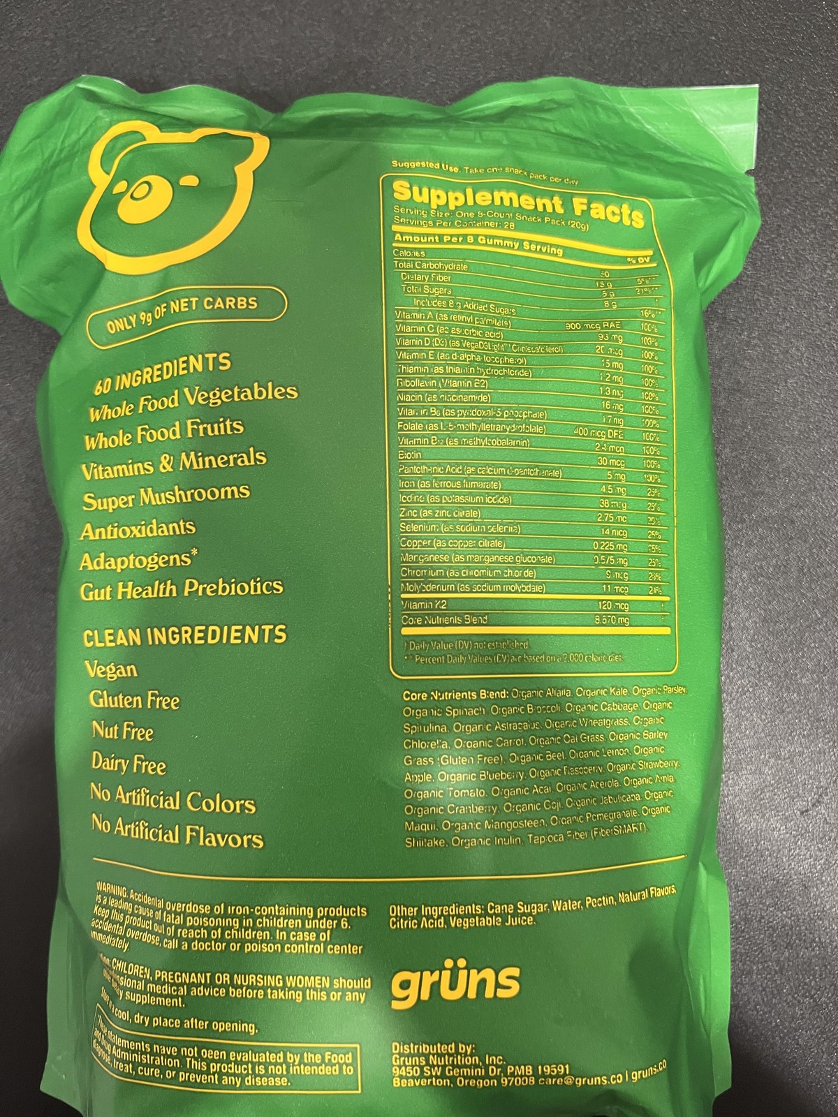 Grüns Superfoods Greens Gummies 224 Count 28 Packs Gluten Free Supplement NEW