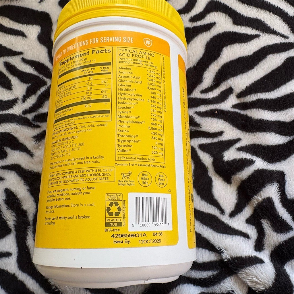 Vital Proteins Collagen Peptides Powder Lemon Flavor Dietary Supplement
