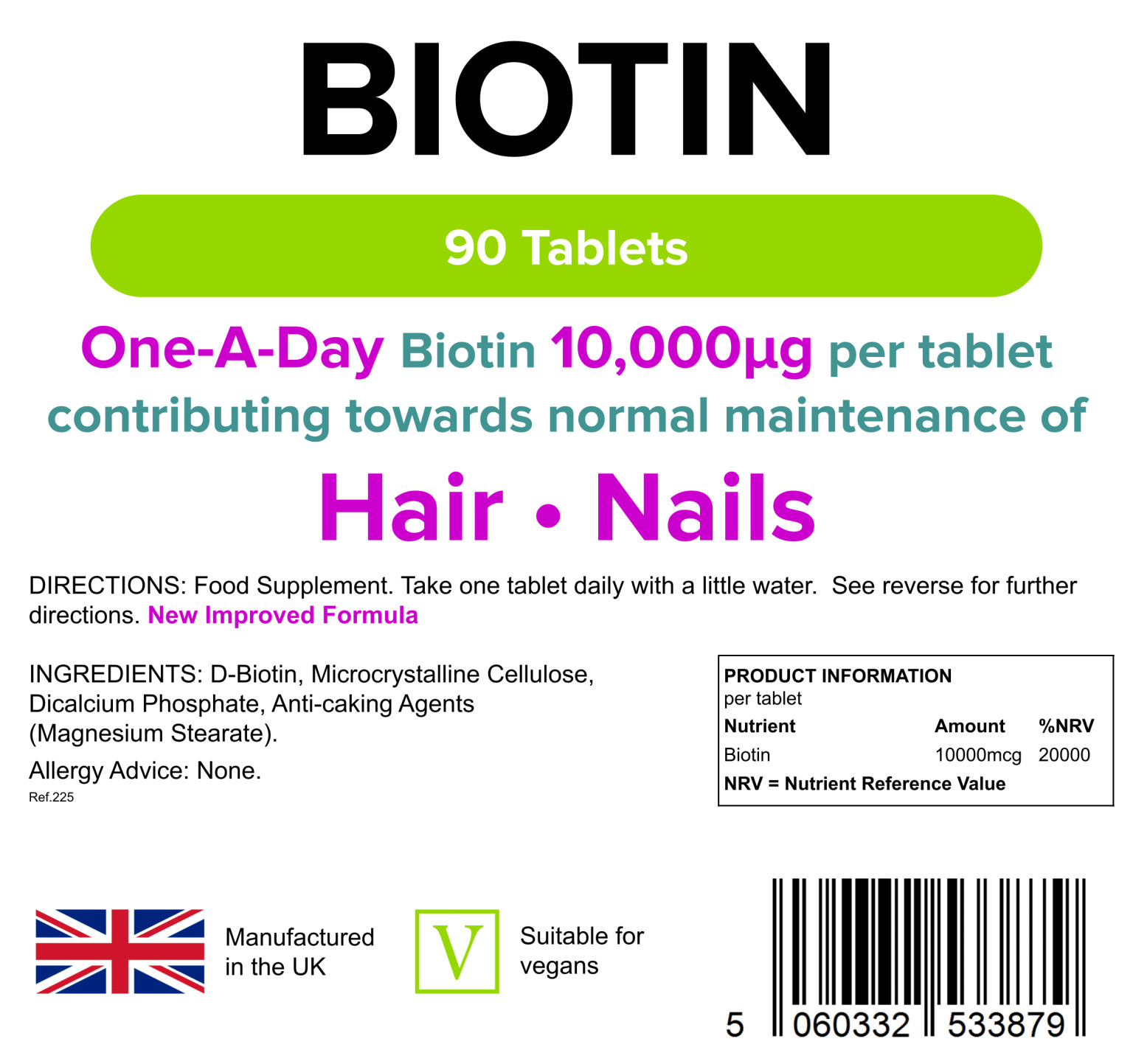 Lindens Biotin 10000mcg 2-PACK 180 Tablets High Strength Vitamin B7 d-Biotin