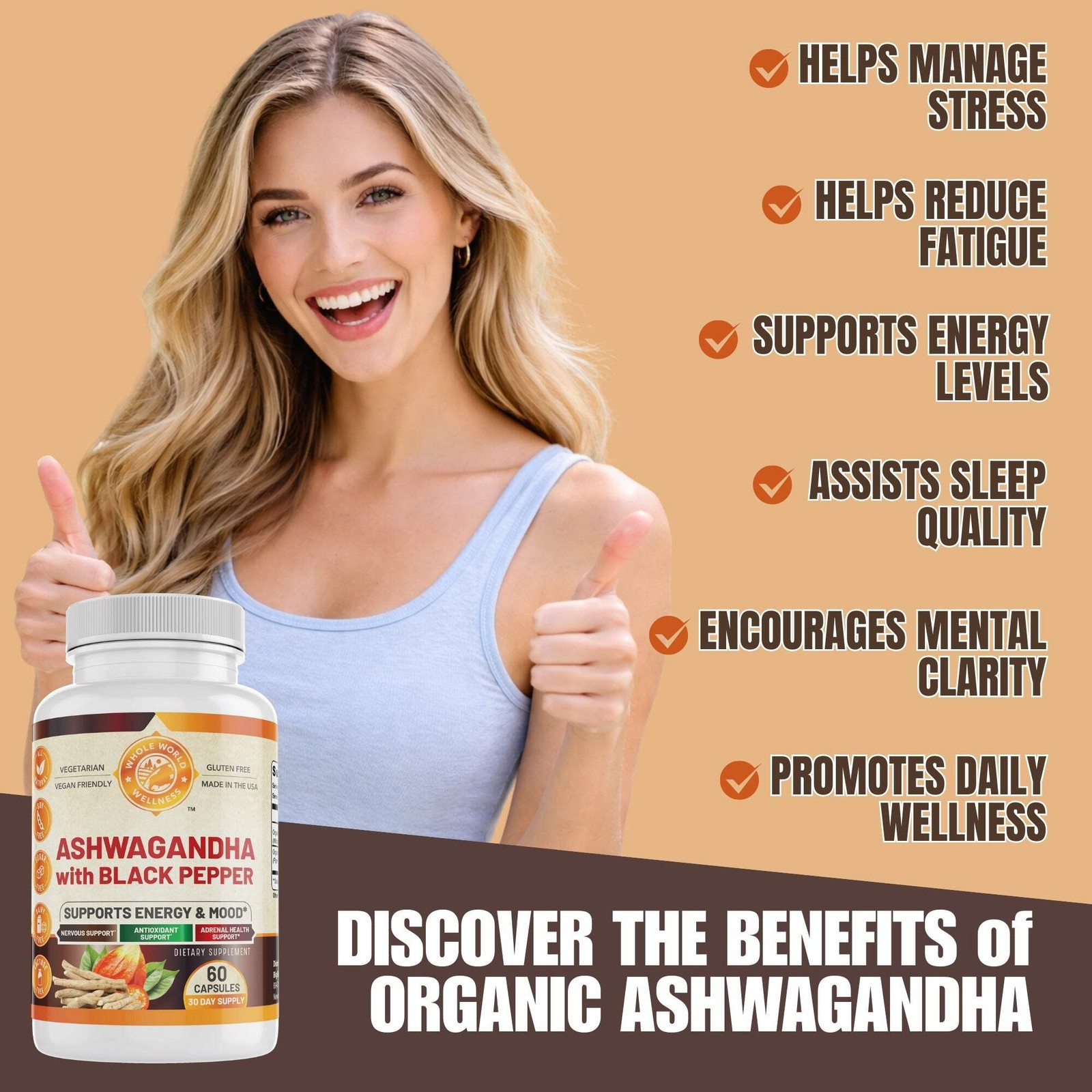 Organic Ashwagandha Supplement. USA Made.