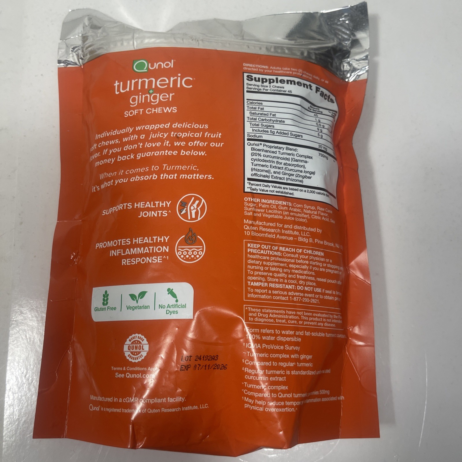 12c) Qunol Turmeric + Ginger 750 mg Fruit Flavor 90 Soft Chews Exp 07/26