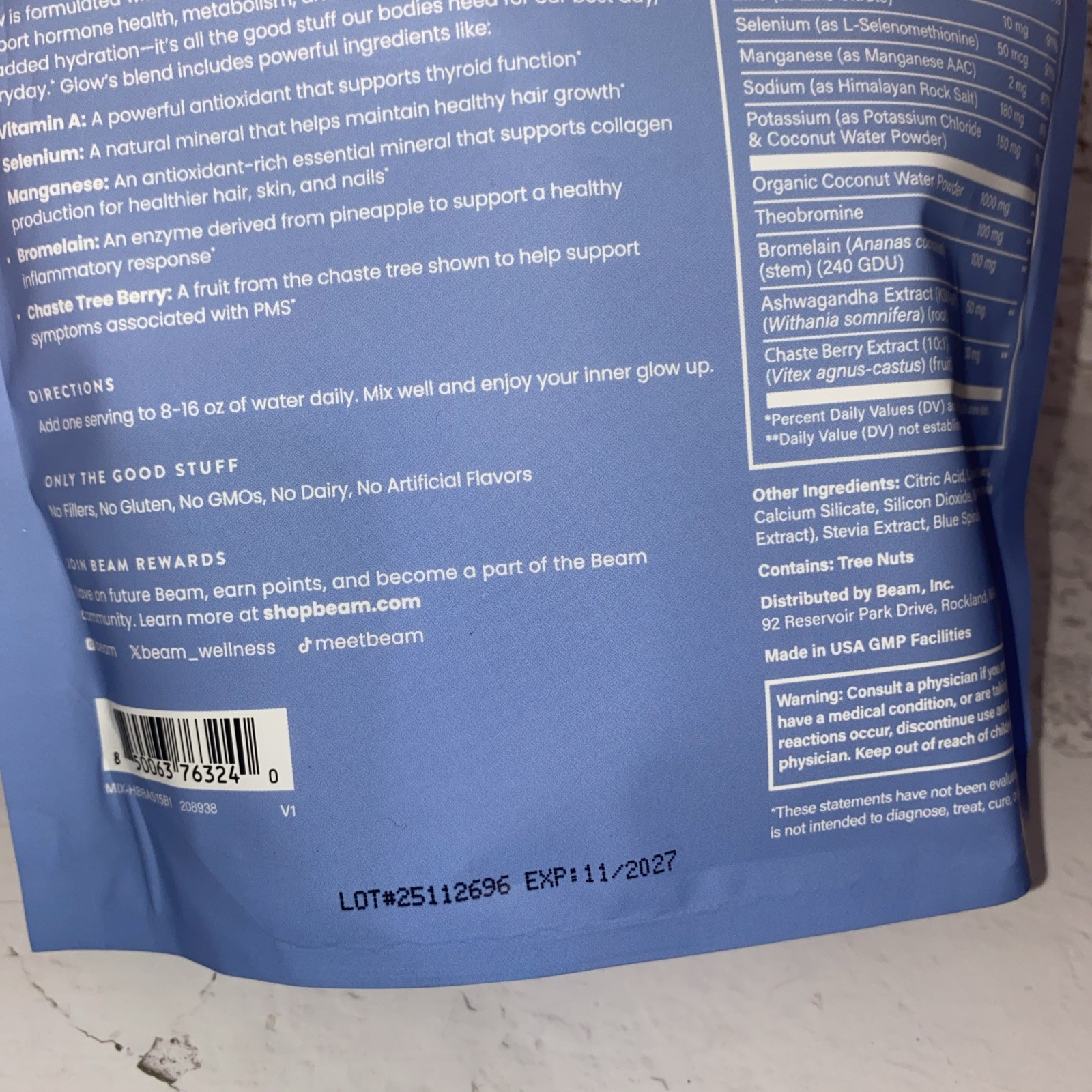 beam Glow Superpowder Women’s Blue Raspberry Dietary Supplement 3.55 oz