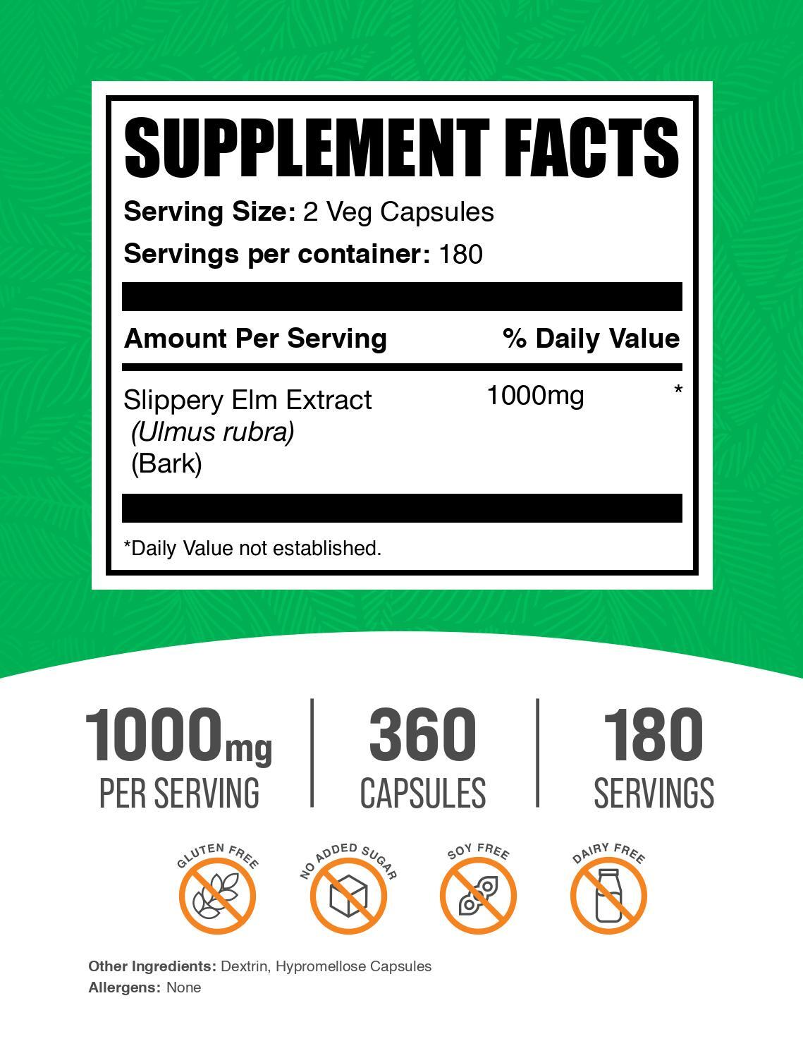 BulkSupplements Slippery Elm Bark Capsules – 1000mg per Serving – 360 Capsules