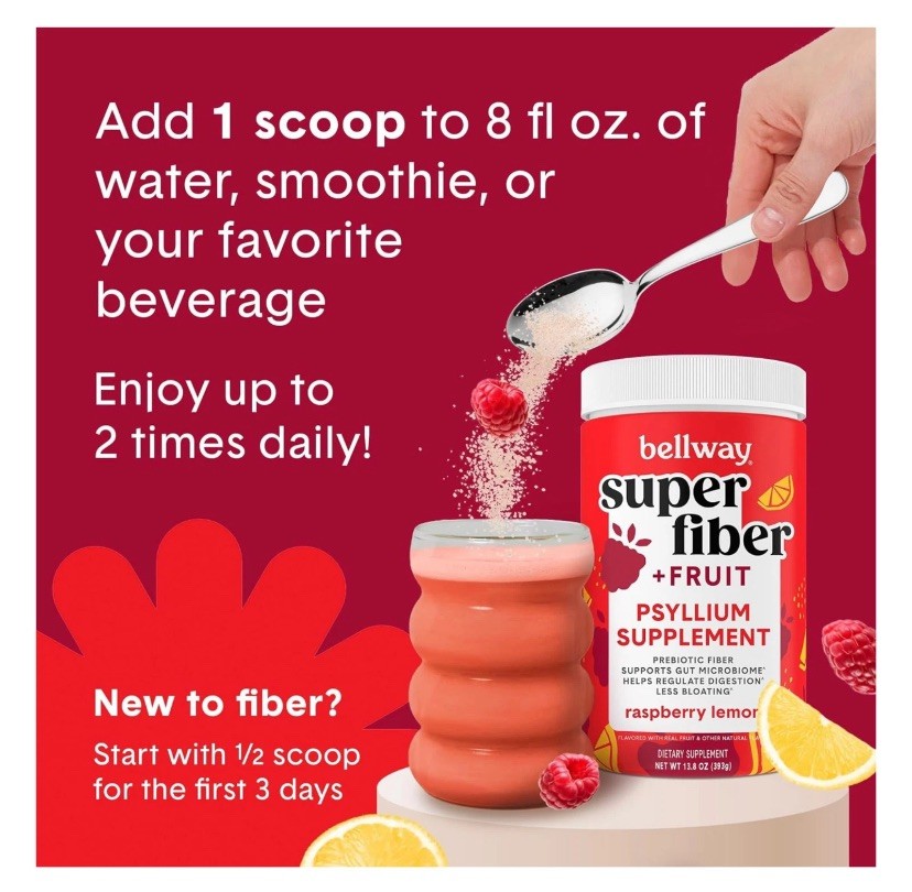 2x Bellway Super Fiber + Fruit Psyllium Husk Raspberry Lemon 18 oz each